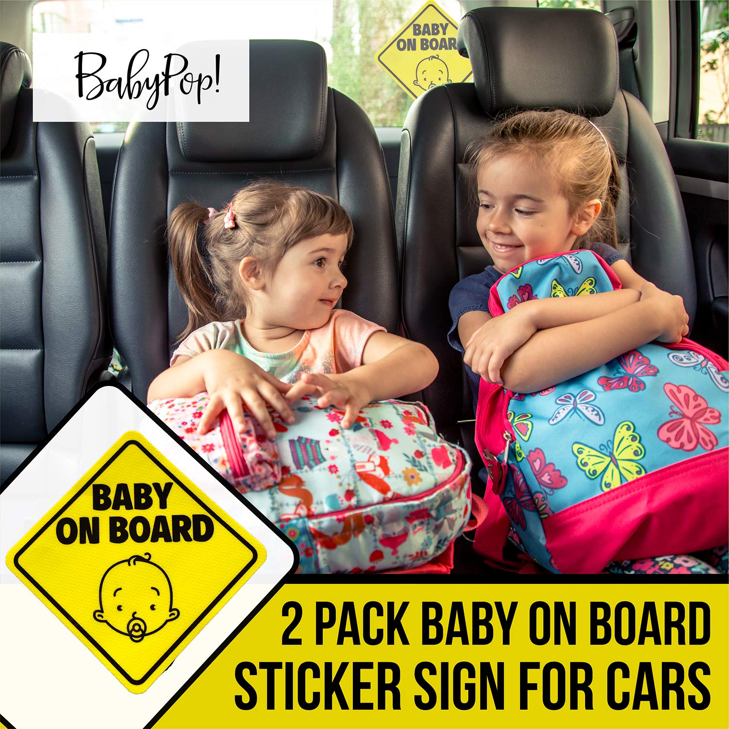 Babypop! Baby on Board Car Sticker - 2 Pack, No Residue Window Decal, Clear & Safe Design for Parents - Perfect for Family Road Trips & School Drop-offs