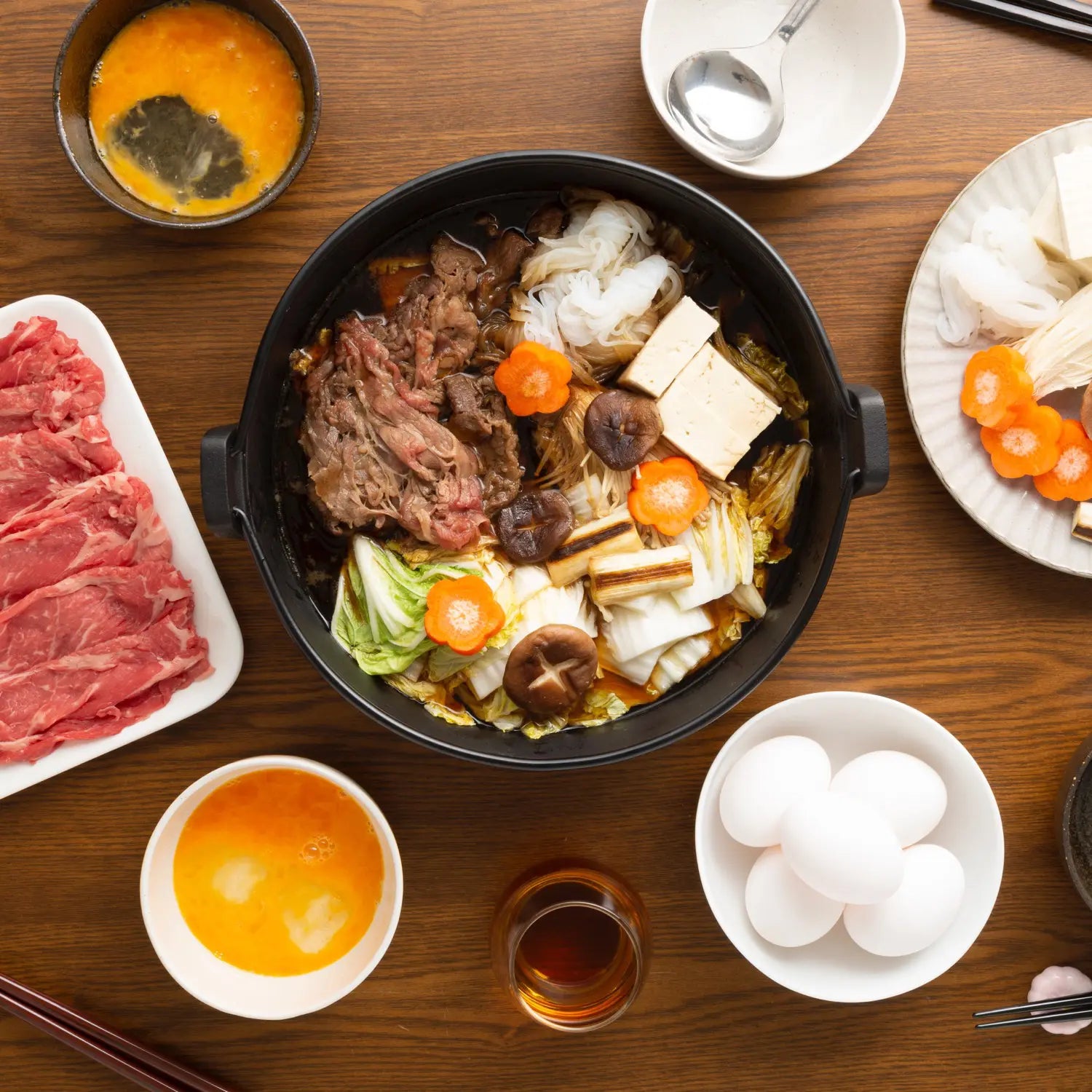 Premium Iwachu Nambu Cast Iron Sukiyaki Pan with Wooden Handle - Authentic Japanese Hot Pot & Tabletop Cooking for Sukiyaki, Shabu Shabu & More