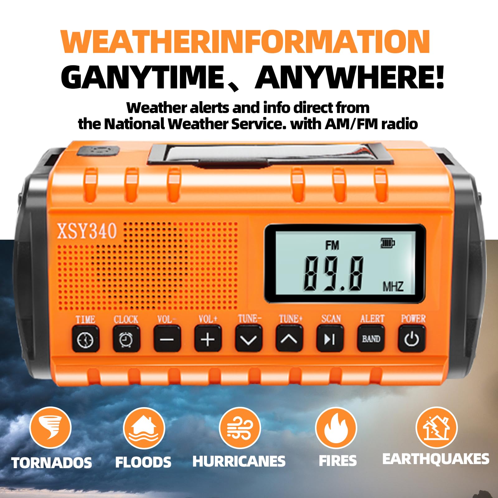 **37000mAh Solar Emergency Radio with NOAA Weather Alerts - Portable Hand Crank AM/FM Survival Radio, Digital Display, SOS Flashlight & Alarm Clock - Perfect for Camping, Hiking & Power Outages**