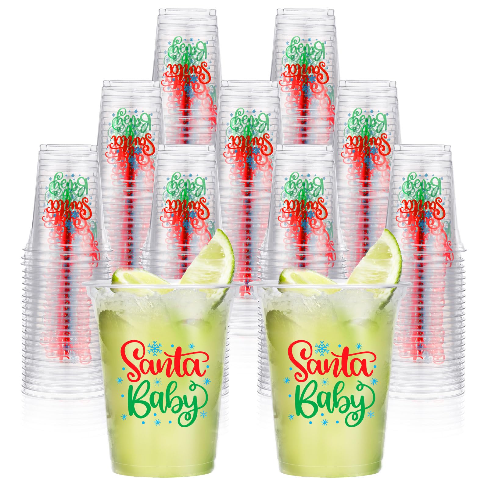 50 Pack Santa Baby Shower Plastic Cups - 12oz Clear Christmas Party Supplies for Holiday Celebrations, Baby Showers & Festive Gatherings