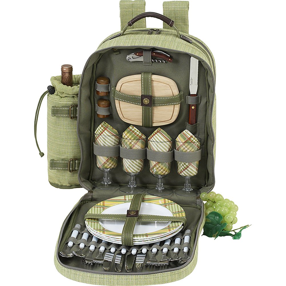 Deluxe 4-Person Picnic Backpack with Cooler & Insulated Wine Holder - Olive Tweed - Perfect for Outdoor Adventures, Beach Trips & Romantic Picnics