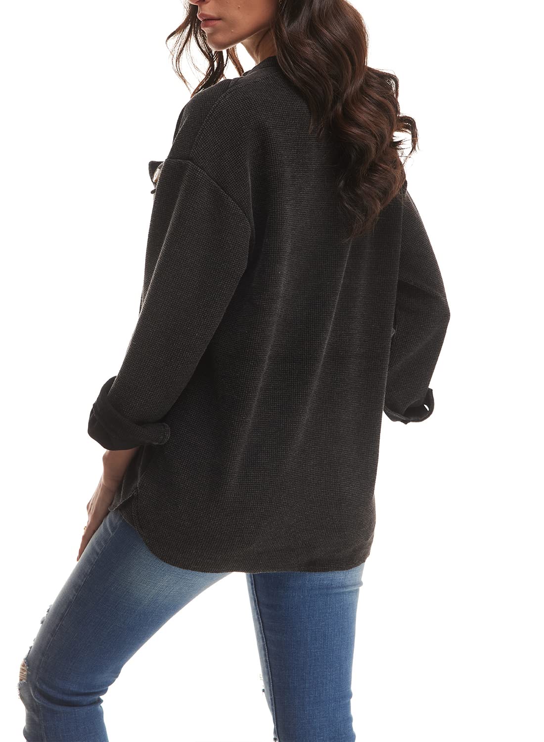 Nirovien Women's Waffle Knit Shacket - Oversized Button Down Shirt Jacket for Spring | Lightweight Long Sleeve Open Front Cardigan | Casual Loungewear, Workwear & Weekend Outfits