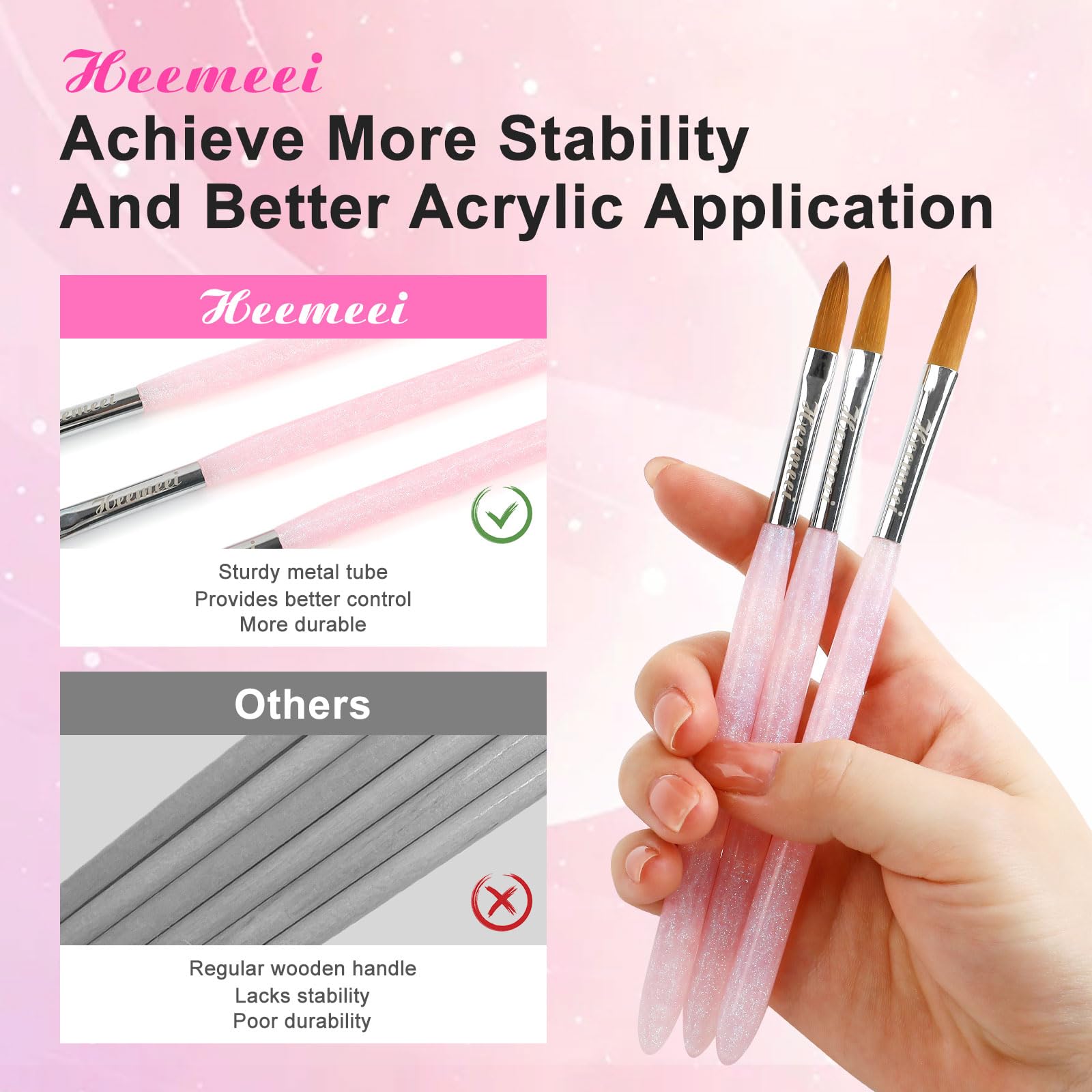 3Pcs Acrylic Nail Brush Set for Nail Art & 3D Carving - Salon & DIY Use