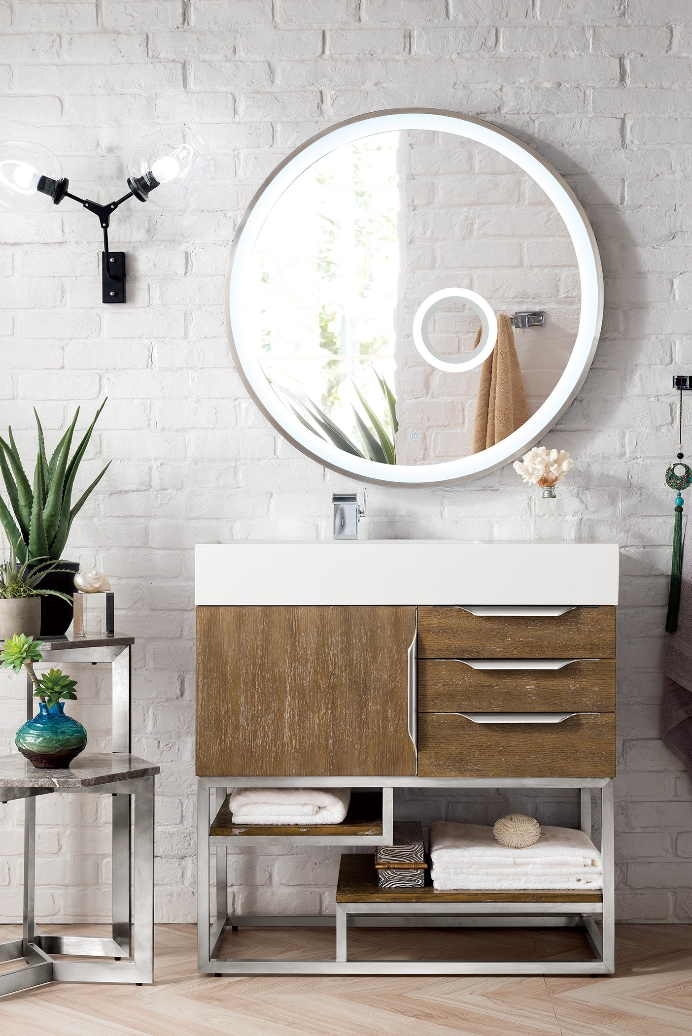 Columbia 36 Inch Single Bathroom Vanity with Glossy White Composite Top in Latte Oak Finish - Perfect for Modern Bathrooms, Powder Rooms & Small Space Remodels