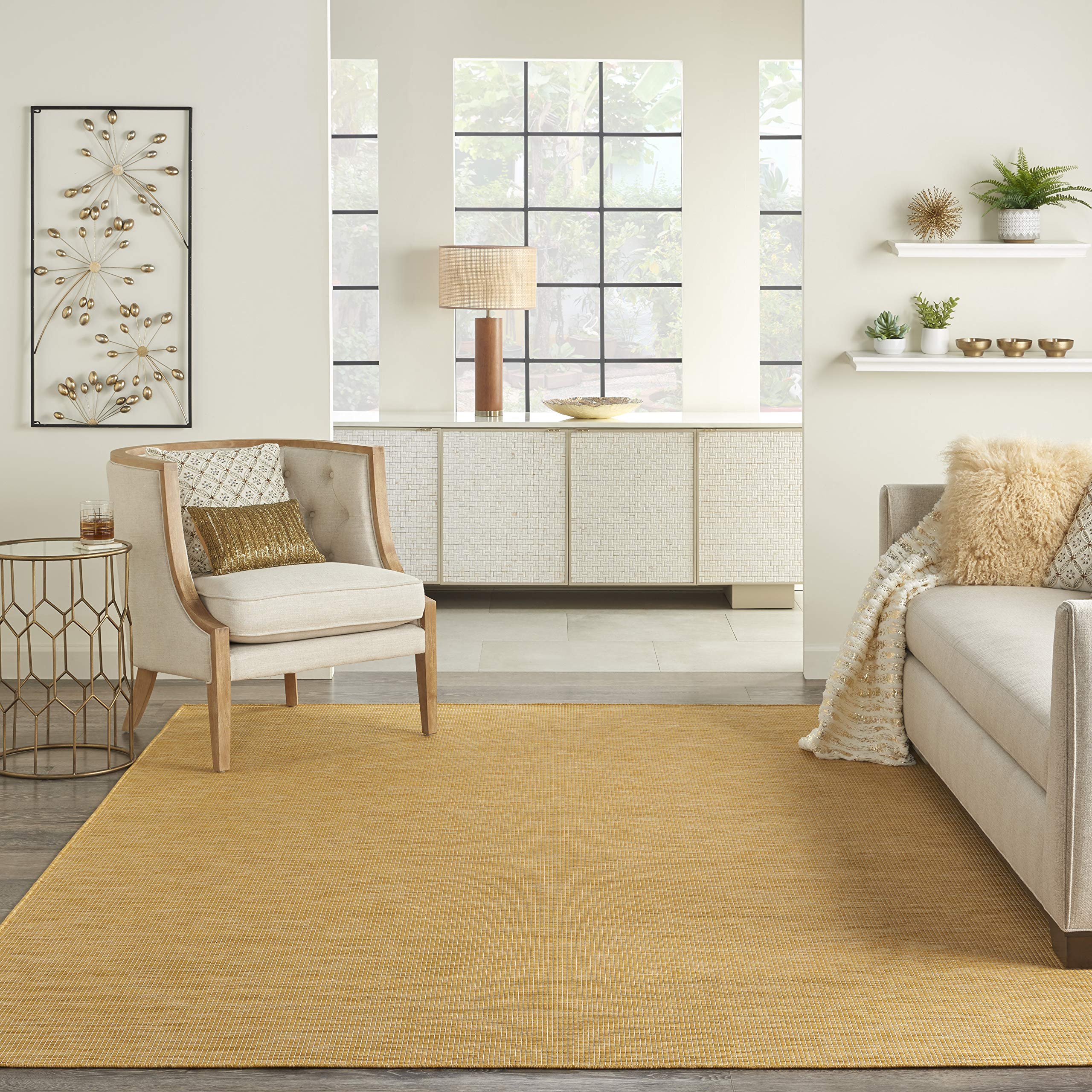 Nourison Positano 10' x 14' Indoor Outdoor Area Rug - Yellow, Easy Clean, Non-Shedding | Perfect for Bedroom, Living Room, Dining Room, Backyard, Deck & Patio Decor