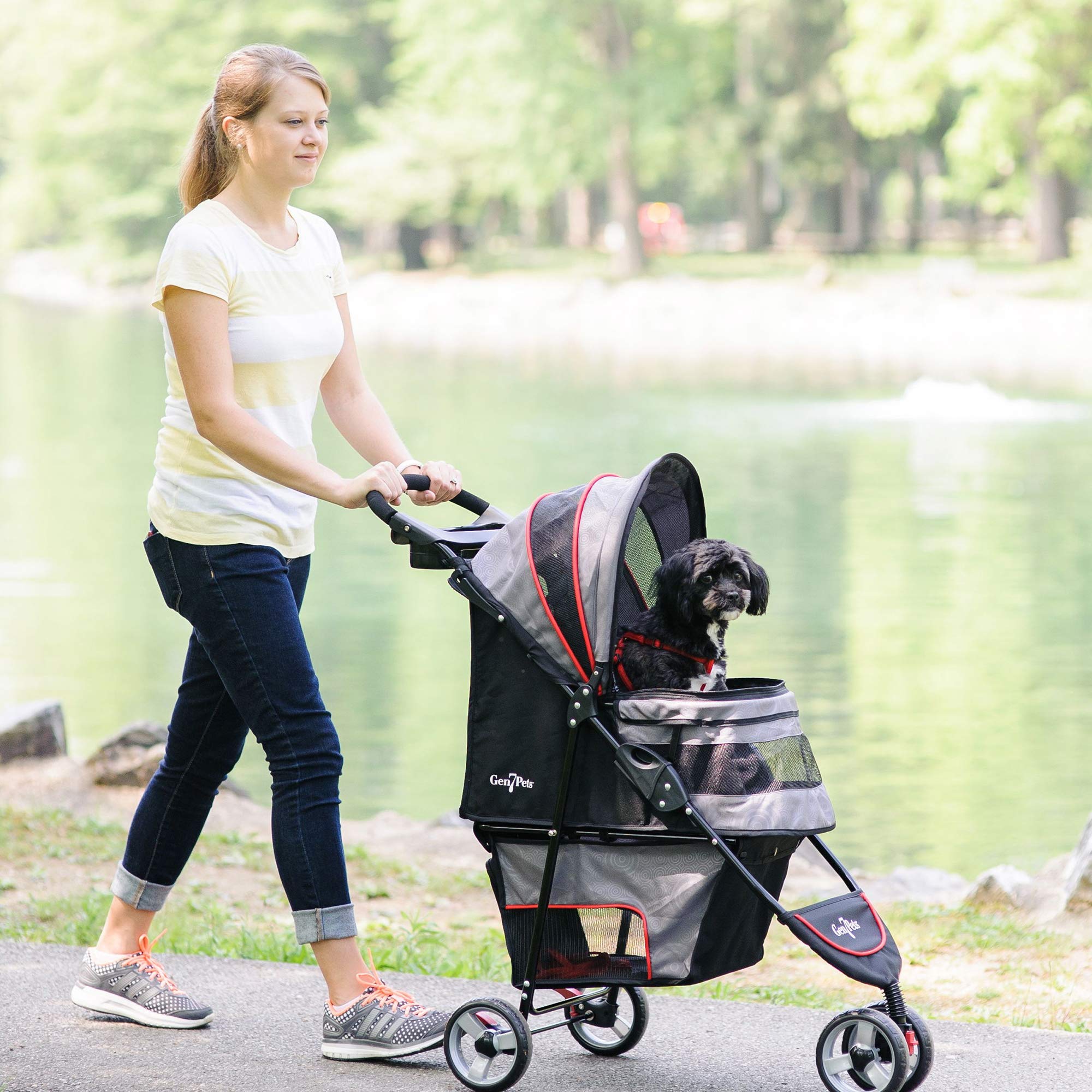 Gen7Pets Regal Plus Dog Stroller - Gray Shadow Pet Stroller for Small to Medium Dogs | Lightweight Foldable Design for Travel, Vet Visits & Outdoor Adventures
