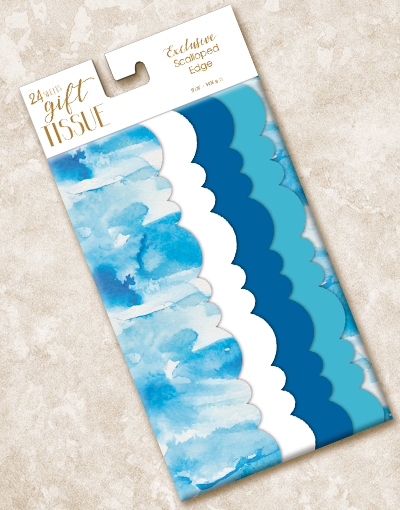 Blue Waves Scalloped Tissue Paper - Decorative Gift Wrapping, Party Decorations, DIY Crafts for Birthdays, Weddings & Home Decor