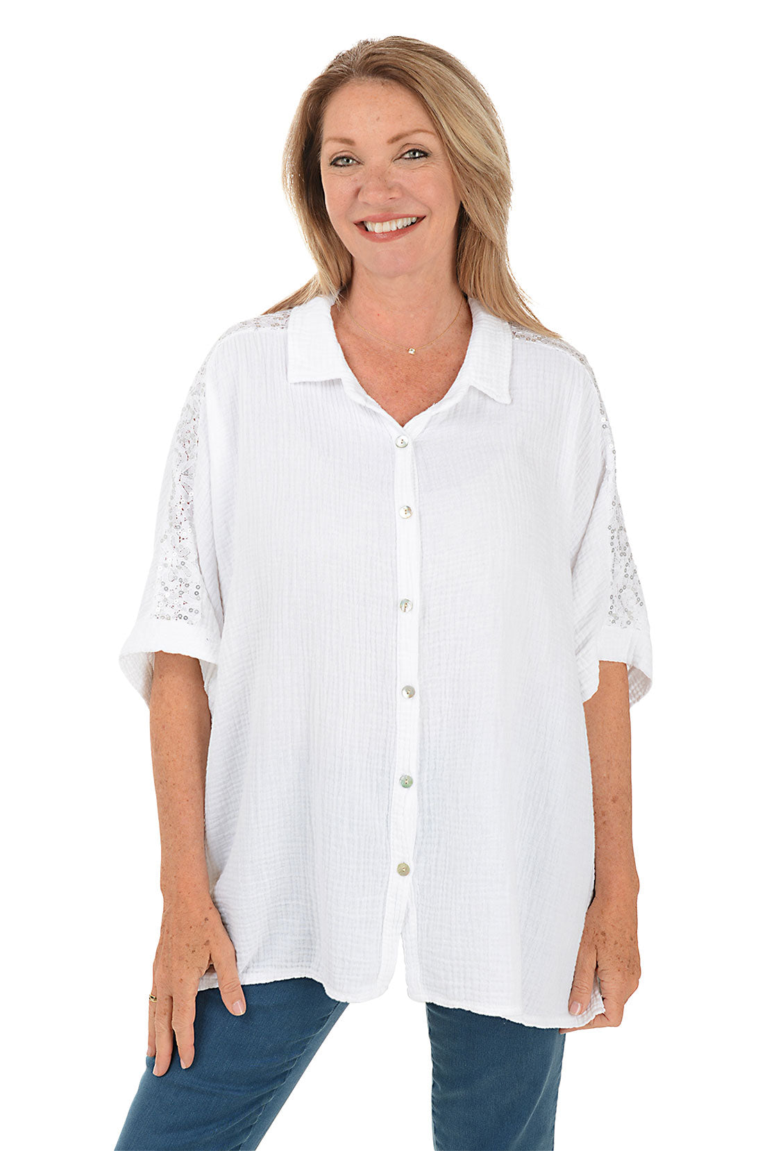 Sparkly Sequin Embellished Gauze Blouse for Women - Elegant Party Top & Casual Wear for Night Out or Special Occasions