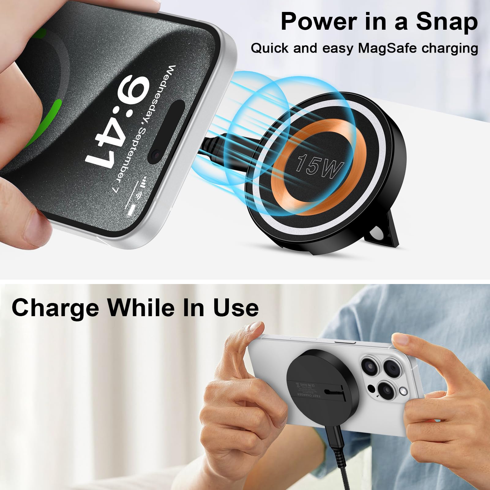 Samsung Fast Wireless Charger Pad - 15W Qi-Certified Charging Stand for Samsung Galaxy S25/S24 Ultra/S23/S22/S21/S20 & iPhone 16/15/14 Pro Max (Magnetic Magsafe Compatible) - Perfect for Bedside, Office & Car Use