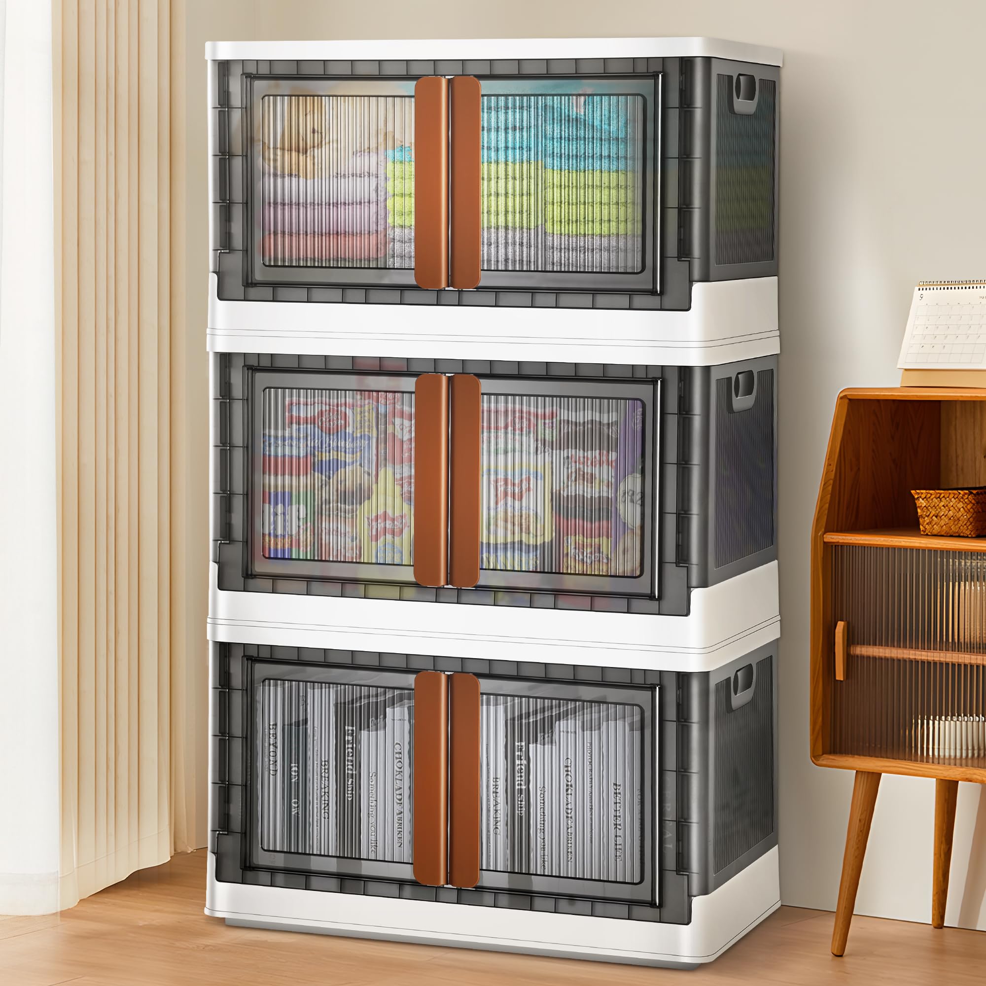 Rengue Collapsible Storage Bins with Lids & Wheels - 19 Gallon Stackable Foldable Storage Boxes for Closet, Bedroom, Living Room & Kitchen Organization (3 Pack) - Perfect for Home, Office & Garage Storage Solutions