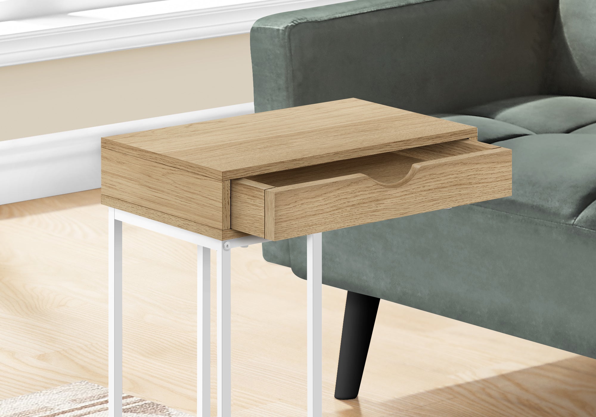 Modern Accent Table - 25 Inch Height, Natural Wood & White Metal Finish - Perfect for Living Room, Bedroom, or Entryway Decor