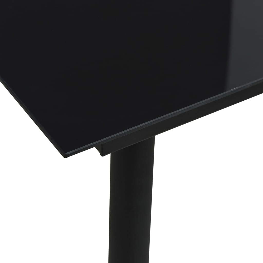 vidaXL Black Powder-Coated Steel and Glass Patio Dining Table – Weather-Resistant, Durable for Garden, Patio, Dining Room, Outdoor Entertaining, and Al Fresco Dining