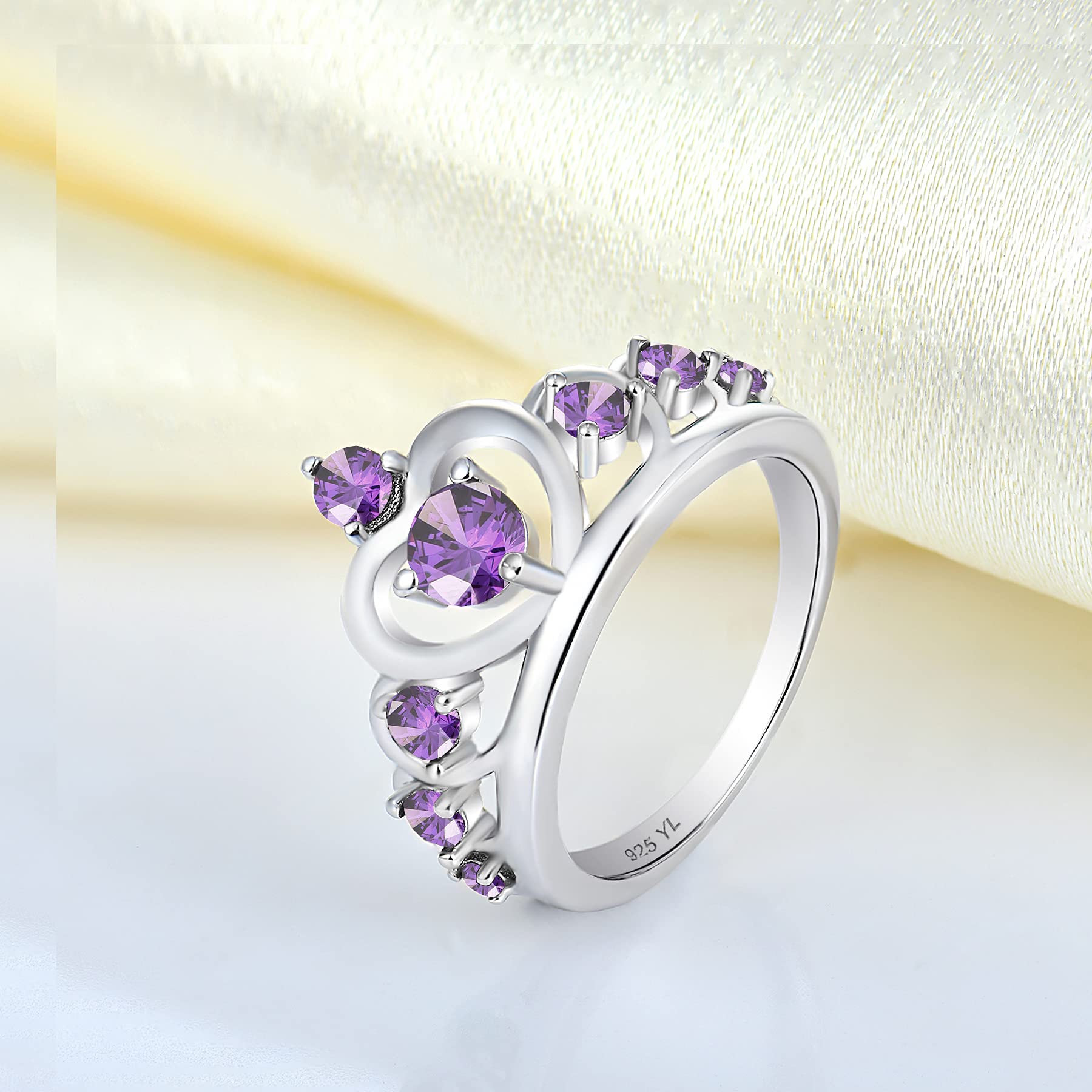 YL 925 Sterling Silver Heart Crown Engagement Rings for Women - Queen Birthstone Wedding, Anniversary Jewelry - Perfect for Proposals, Bridal Sets & Romantic Gifts