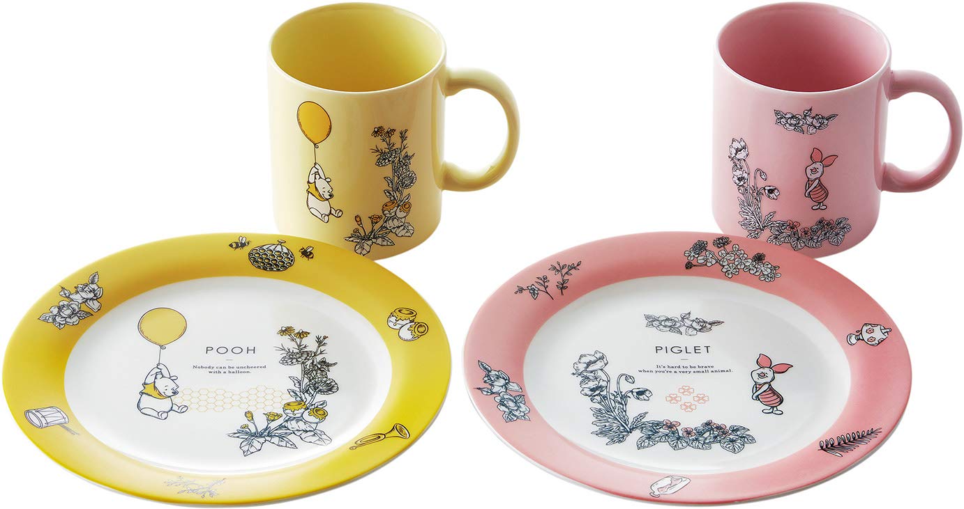 Winnie the Pooh Botanical Ceramic Mug & Plate Set - 320ml Cute Tea Cup with Floral Design - Perfect for Tea Time, Breakfast, and Gift Giving