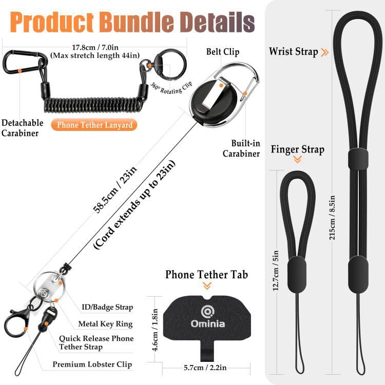 Retractable Anti-Theft Phone Lanyard with Universal Tether Cord - Wrist & Finger Strap for Smartphones - Perfect for Travel, Hiking, and Outdoor Activities