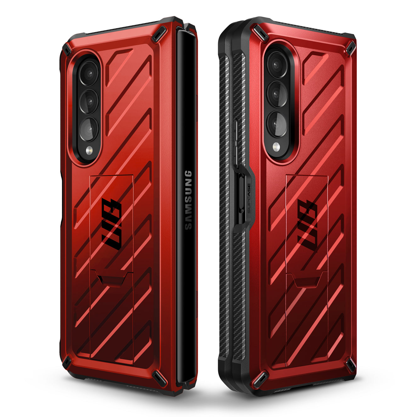 Samsung Galaxy Z Fold 4 Case with Built-in Kickstand & Screen Protector - Shockproof Heavy Duty Cover for Z Fold4 - Metallic Red | Perfect for Work, Travel & Everyday Protection