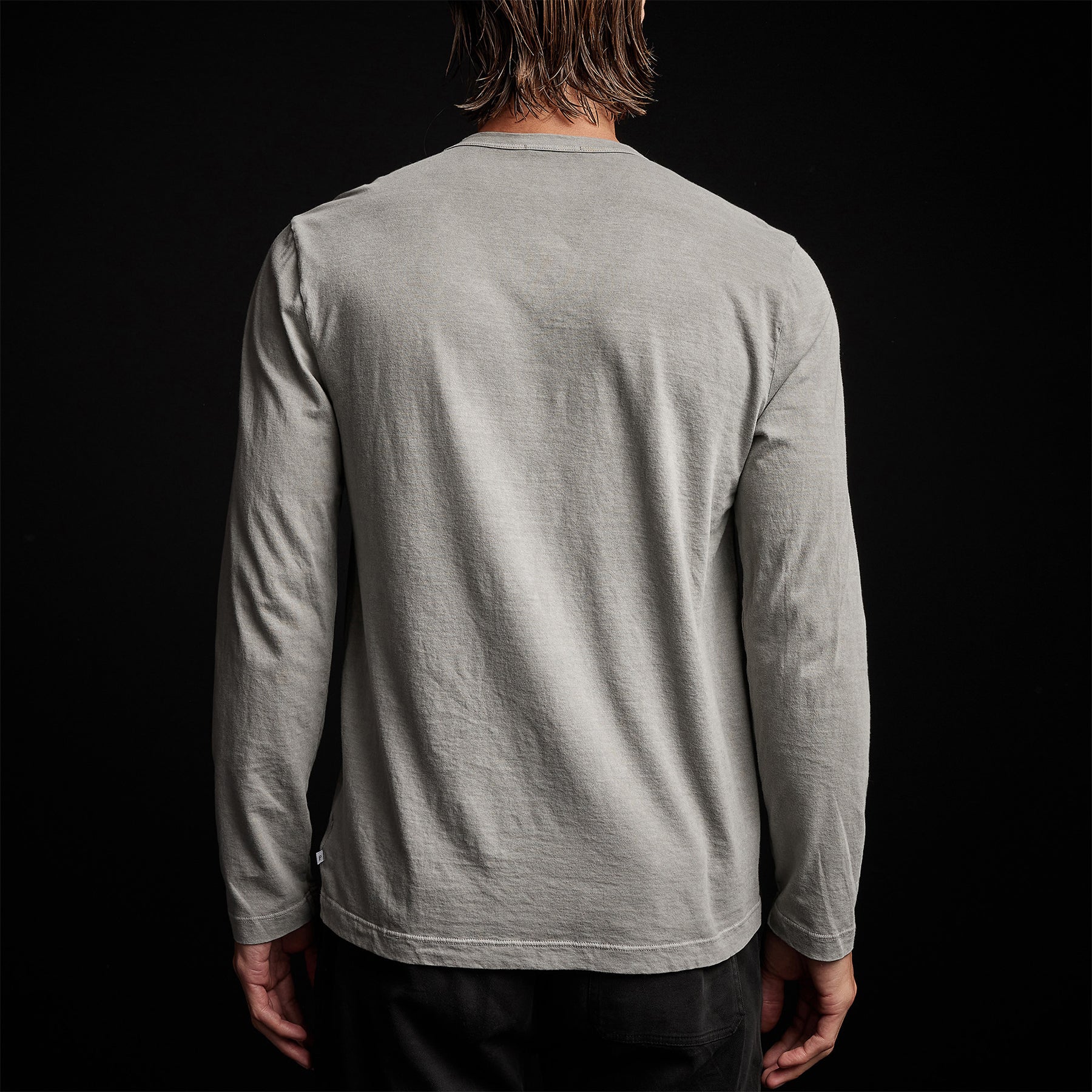 Men's Long Sleeve Crew Neck T-Shirt - Soft Cotton Concrete Gray Pigment Dye - Casual Everyday Wear & Street Style Outfit