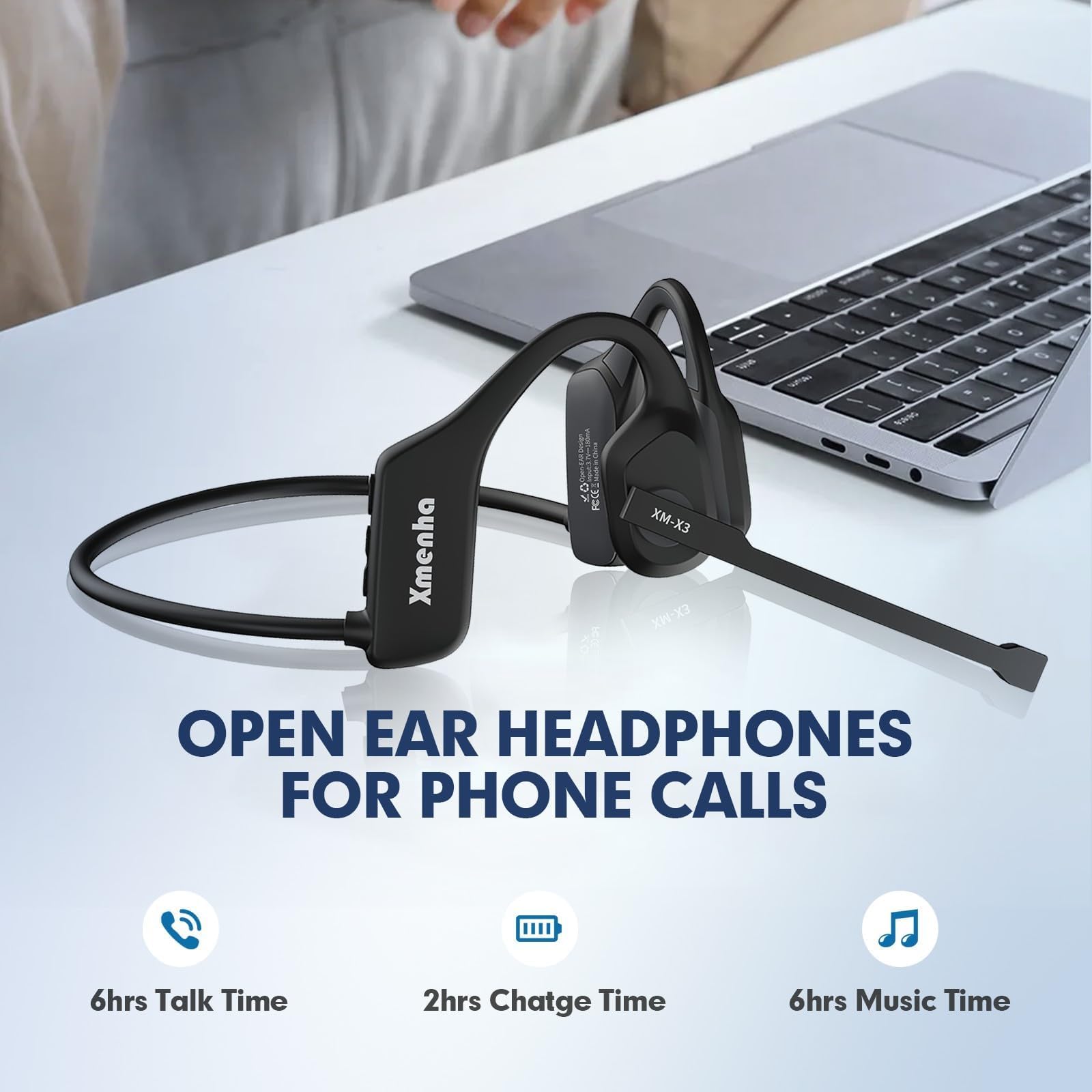 **Wireless Bluetooth Headset with Noise Cancelling Microphone – Open Ear Air Conduction Headphones for Work, PC, Laptop, Truck Drivers & Sports – Perfect for Calls, Gaming & Outdoor Activities**
