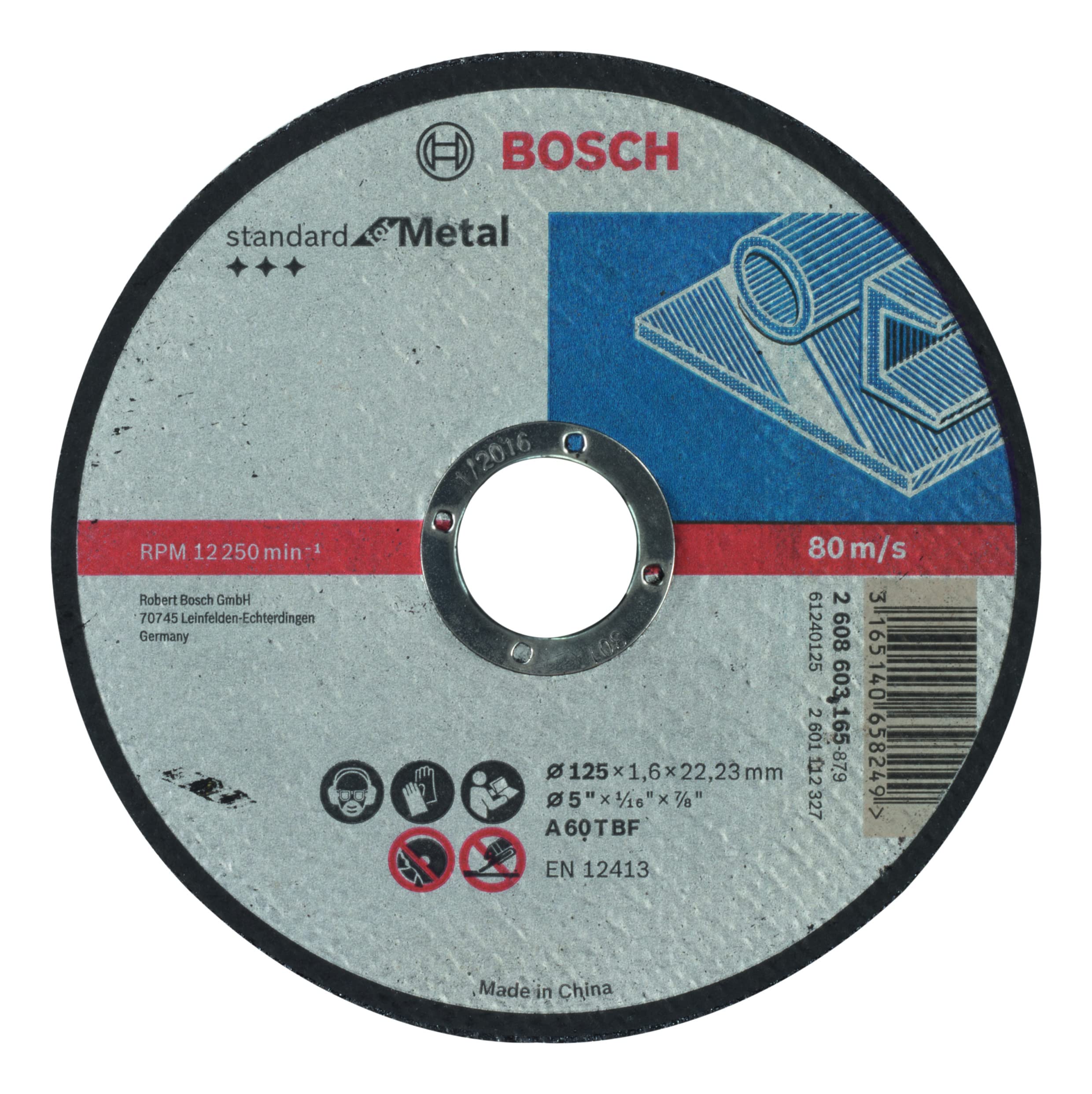 Bosch Professional 125mm Metal Cutting Disc - 1.6mm Thickness, 22.23mm Arbor - Angle Grinder Accessory for Steel, Iron & Metalworking | Perfect for DIY Projects, Construction & Metal Fabrication