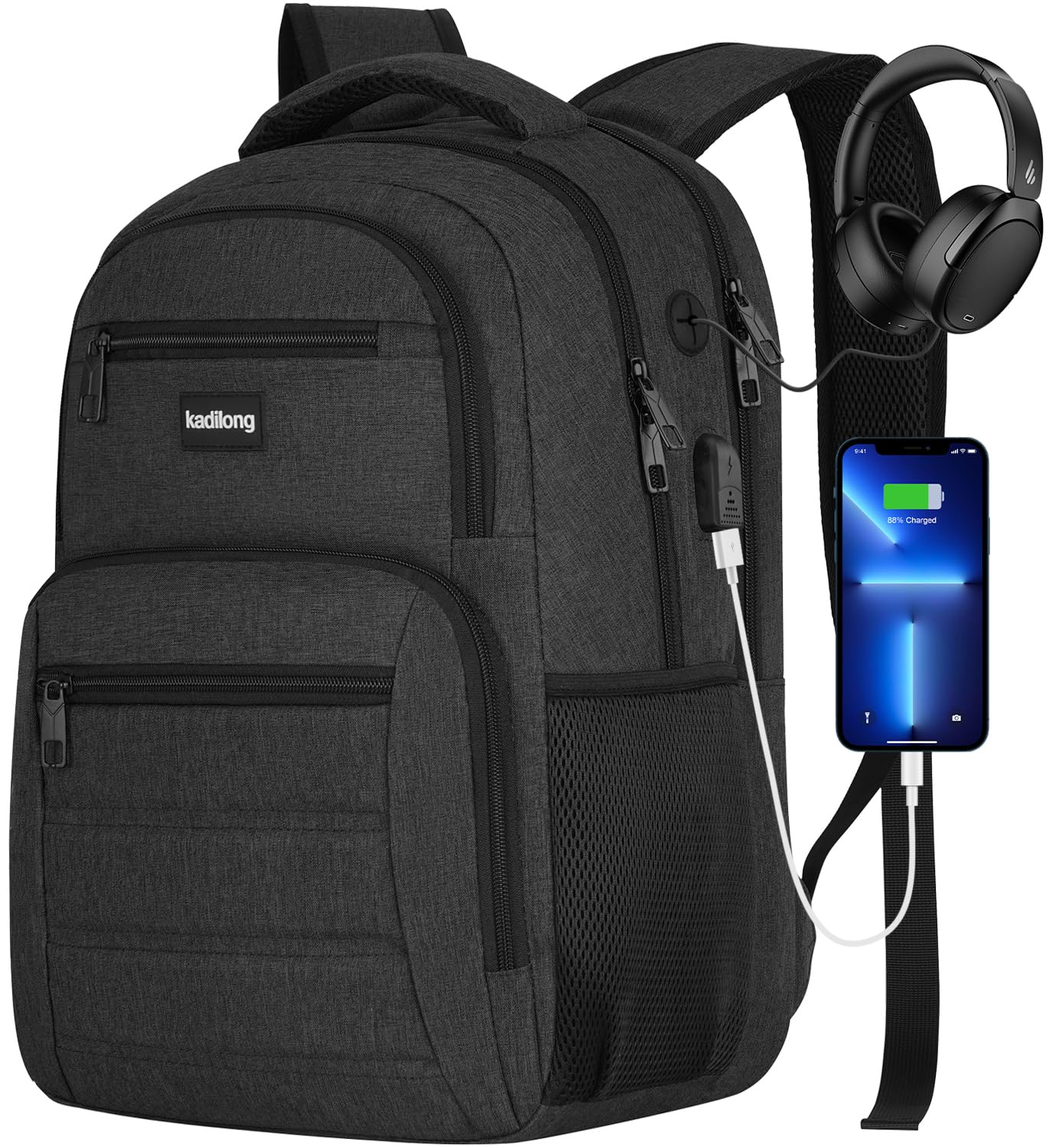 17.3 Inch Men's Backpack with USB Charger - Durable School & College Book Bag for Teen Boys, Business & Workout - Black | Perfect for High School, College, Travel & Daily Commute