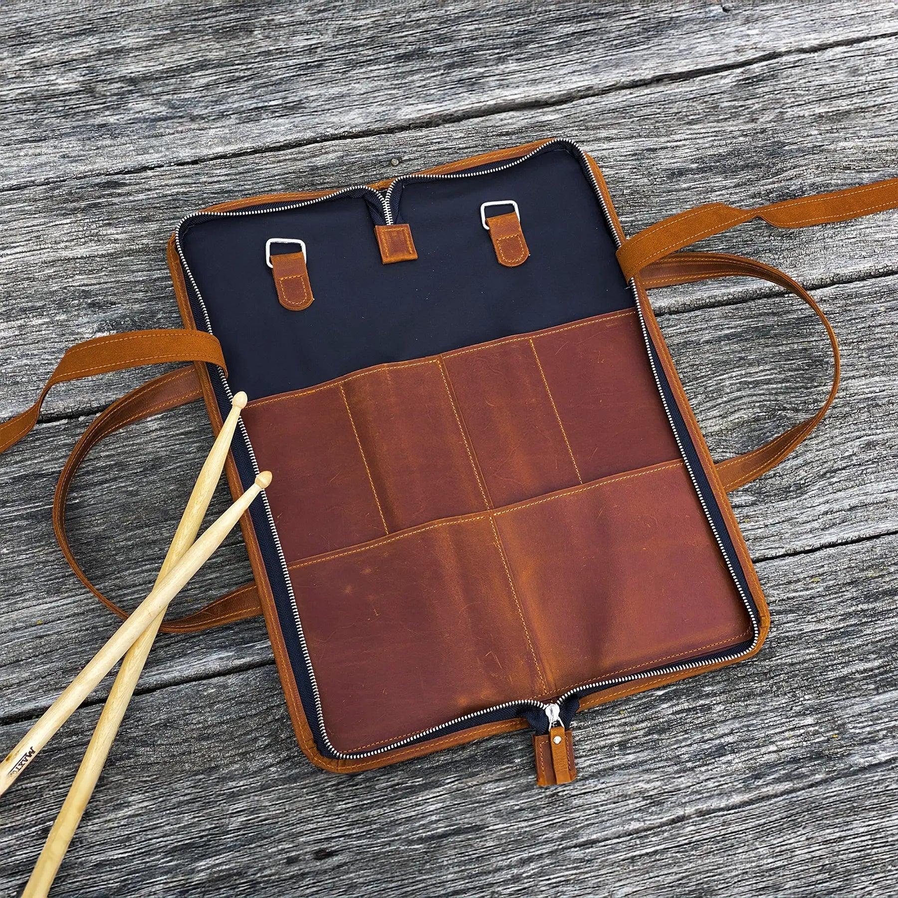 Premium Leather Drumstick Bag for Drummers - Durable & Stylish Stick Holder for Gigging, Practice & Travel