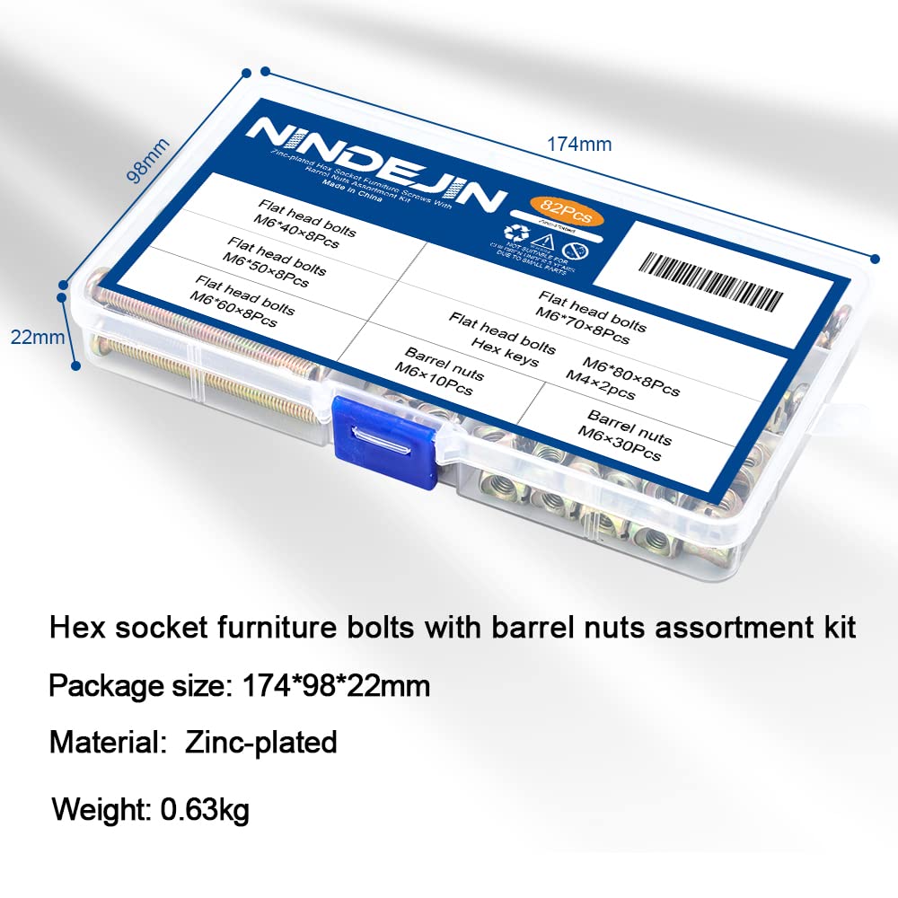 NINDEJIN 82-Piece M6 Hex Socket Screw Kit for Baby Bed & Furniture Assembly
