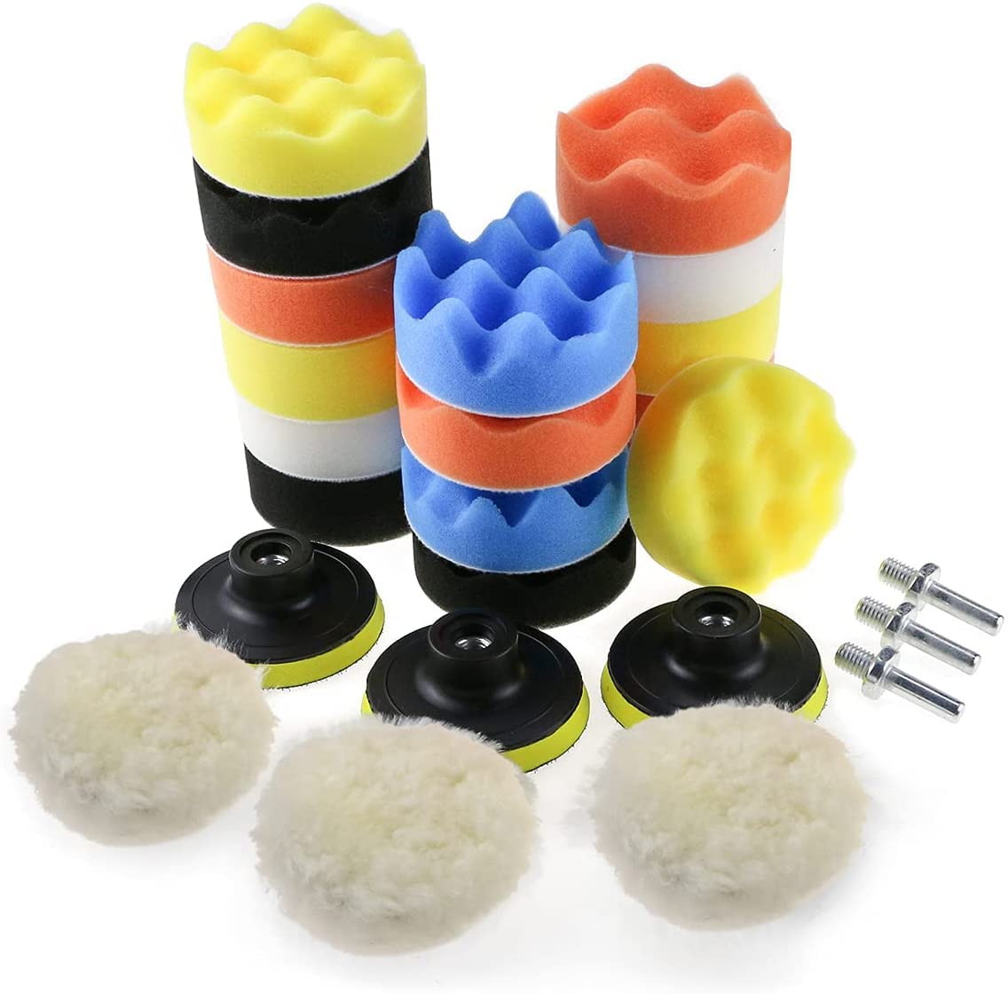 Premium Car Polishing Sponge Kit - 25Pcs Buffing Pads with Drill Adapter & Wool Wax Pads for Auto Detailing, Paint Correction & Wax Application - Perfect for Car Enthusiasts & Professional Detailing