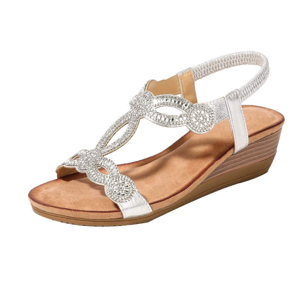 Stylish Women's Rhinestone Bohemian Wedge Sandals - Vintage Casual Shoes for Everyday Wear | Perfect for Summer Outings, Beach Walks & Boho Fashion