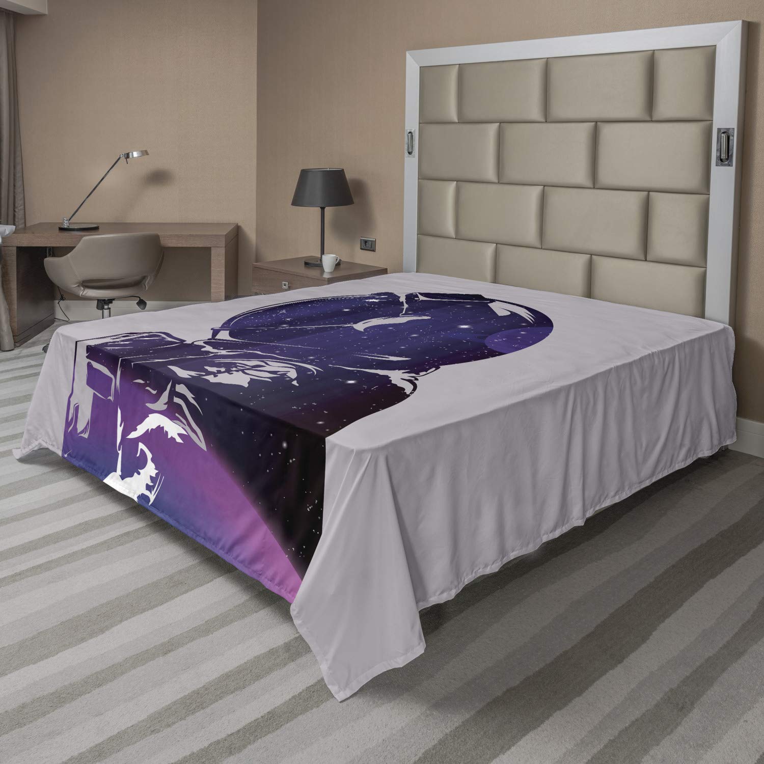 Ambesonne King Size Outer Space Flat Sheet - Soft & Comfortable Cosmic Astronaut Star Clusters Design, Decorative Bedding for Adults & Teens - Pink Purple Galaxy Themed Bed Sheet for Space Enthusiasts & Sci-Fi Lovers