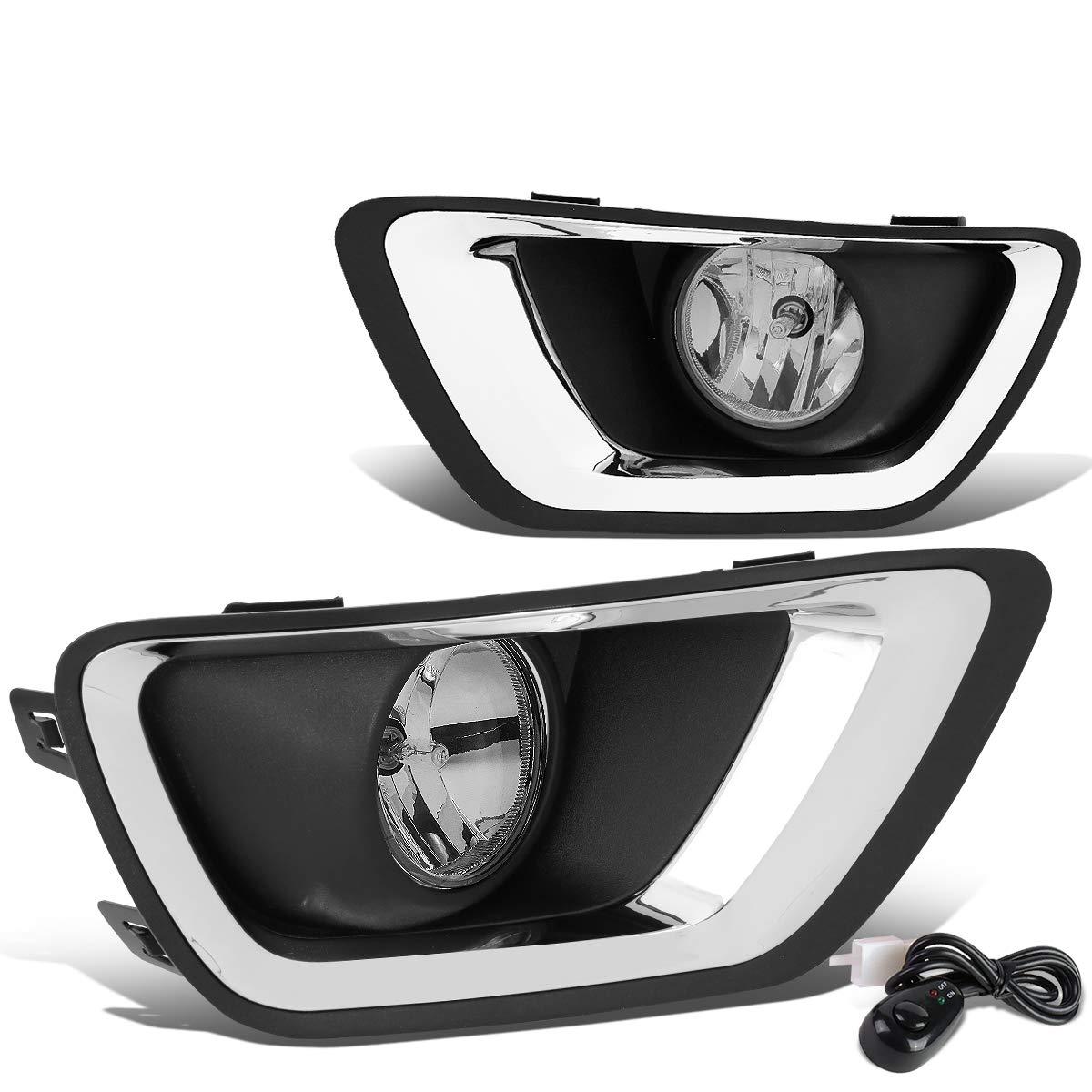 Auto Dynasty Clear Lens Fog Light Lamps with Chrome Trim Bezel Cover & Switch - Compatible with Chevy Colorado 2015-2019 | Durable Fog Lights for Off-Road Driving & Night Visibility