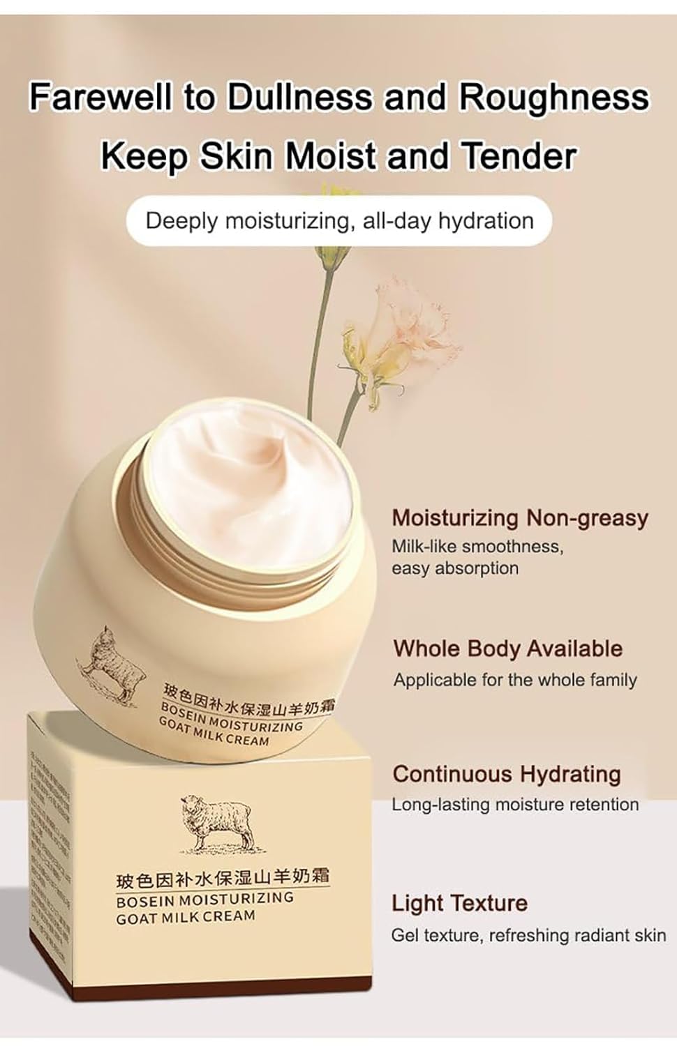 Natural Goat Milk Moisturizing Cream for Face, Hands & Body - Hydrating & Nourishing Skincare for Women - Perfect for Dry Skin Care & Daily Moisturizing Routine