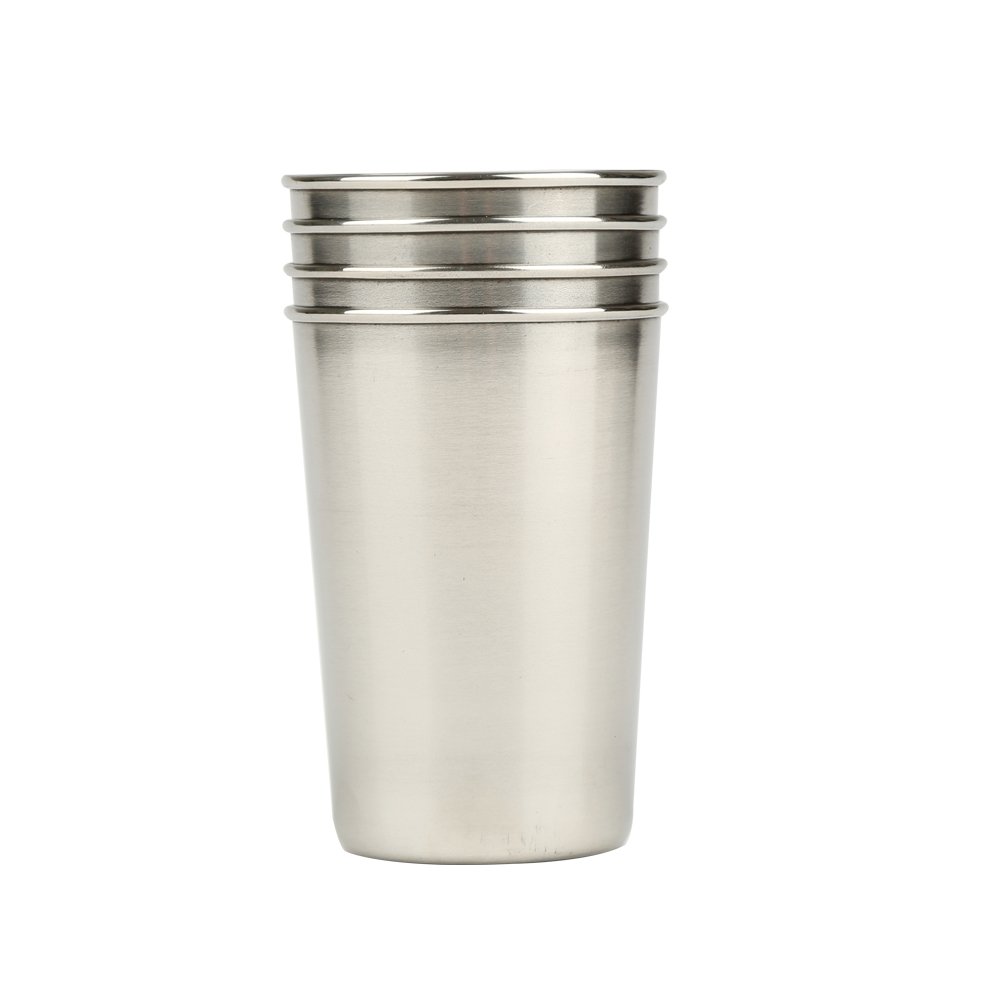 Mirenlife 6 Oz Stainless Steel Camping Cup Set - 4 Pack Portable Outdoor Travel Coffee Mugs with Black Leather Storage Case | Perfect for Hiking, Backpacking, Picnics & RV Trips