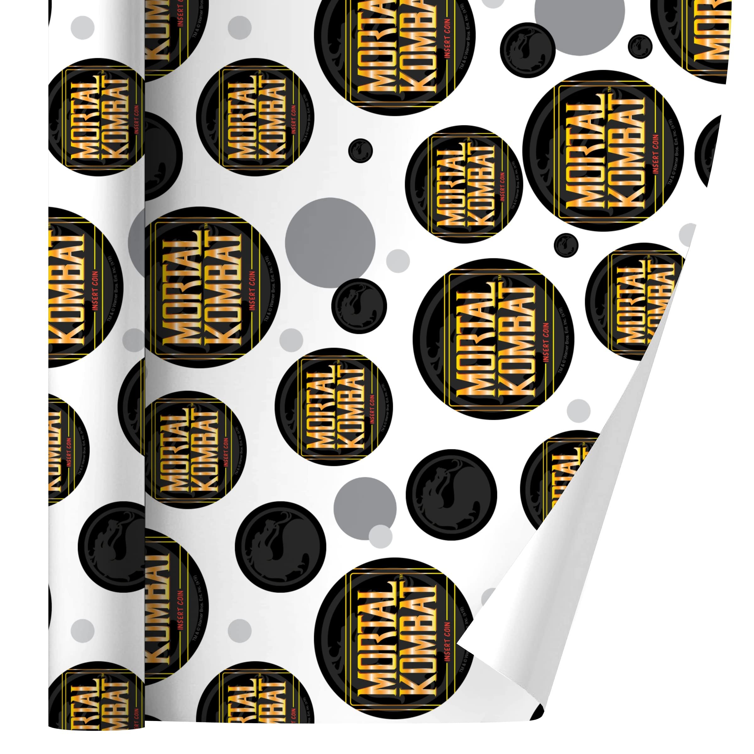 Mortal Kombat Video Game Gift Wrap Paper Roll - Insert Coin Design - Perfect for Birthday, Christmas, Gaming Party Decorations & Gamer Gifts