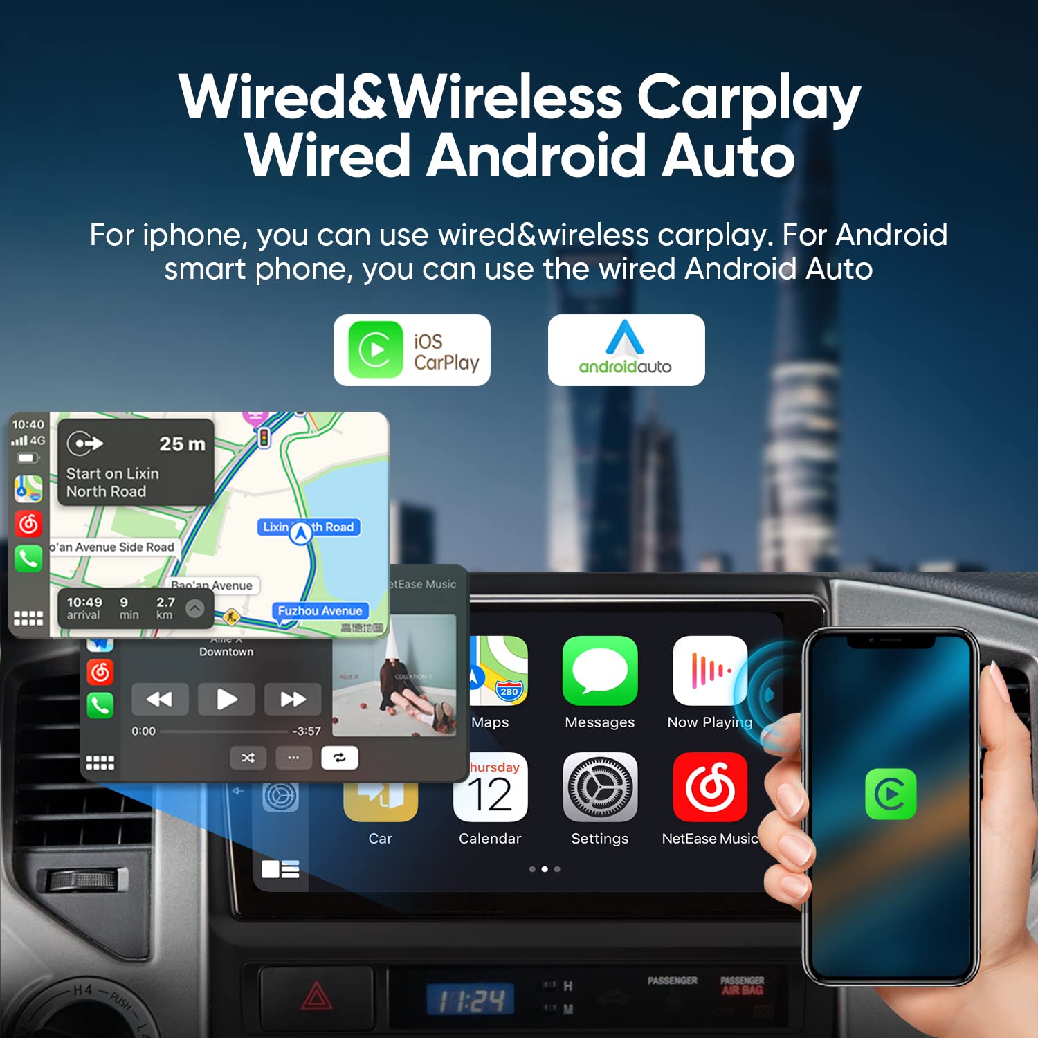 2005-2015 Toyota Tacoma Wireless CarPlay Android Auto Car Stereo - Plug & Play Head Unit with Steering Wheel Control, 5G WiFi, Bluetooth 5.0 & GPS Navigation - Perfect for Road Trips & Daily Commuting