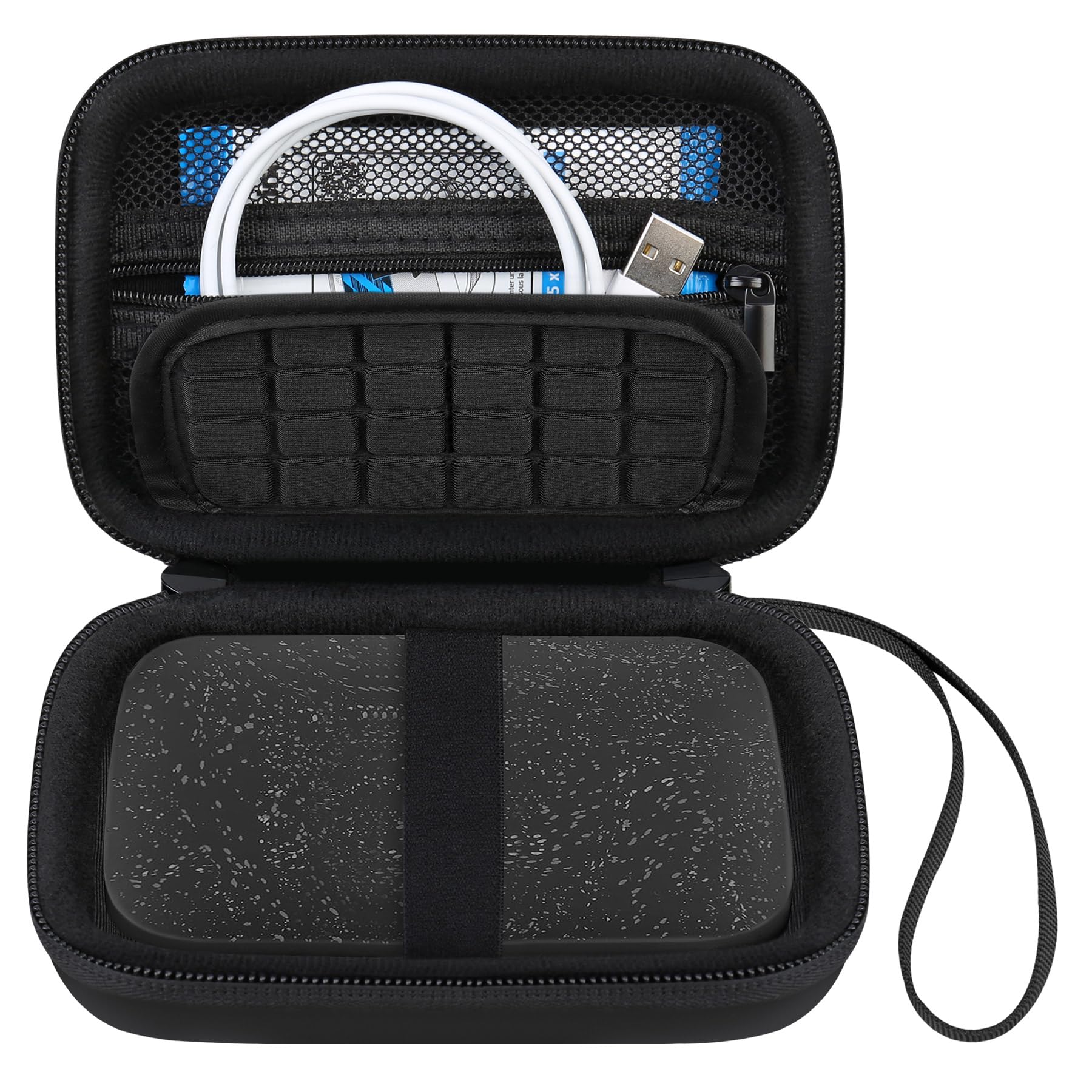 Canboc Hard Protective Case for HP Sprocket 2x3 Portable Instant Photo Printer - Durable Zippered Mesh Pocket Holds Photo Paper & USB Cable (Black) - Perfect for Travel, Parties & Photo Storage