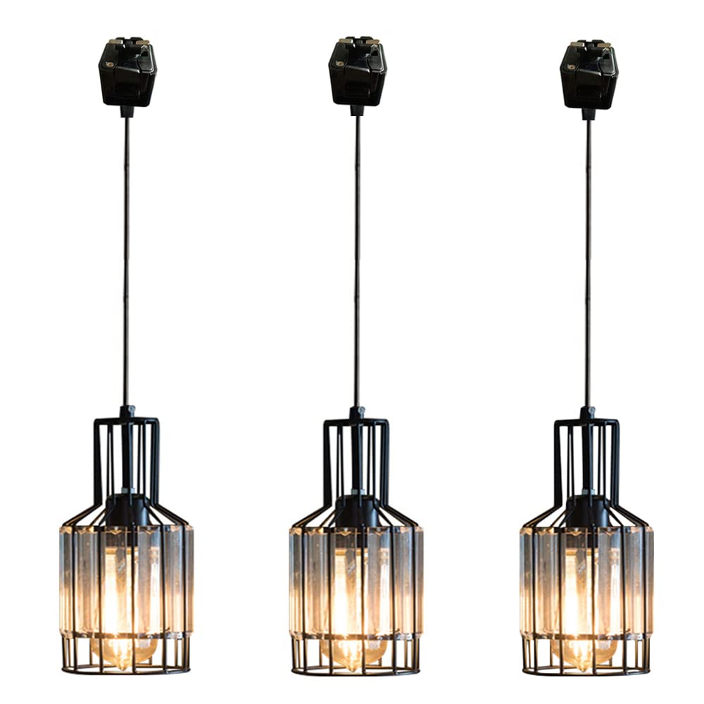 Dimmable Juno-Style Track Pendant Light - Modern Clear Crystal Shade, Industrial Vintage Design, Instant On for Kitchen Island - Customizable 3-Light Set | Perfect for Dining Rooms, Living Areas & Commercial Spaces