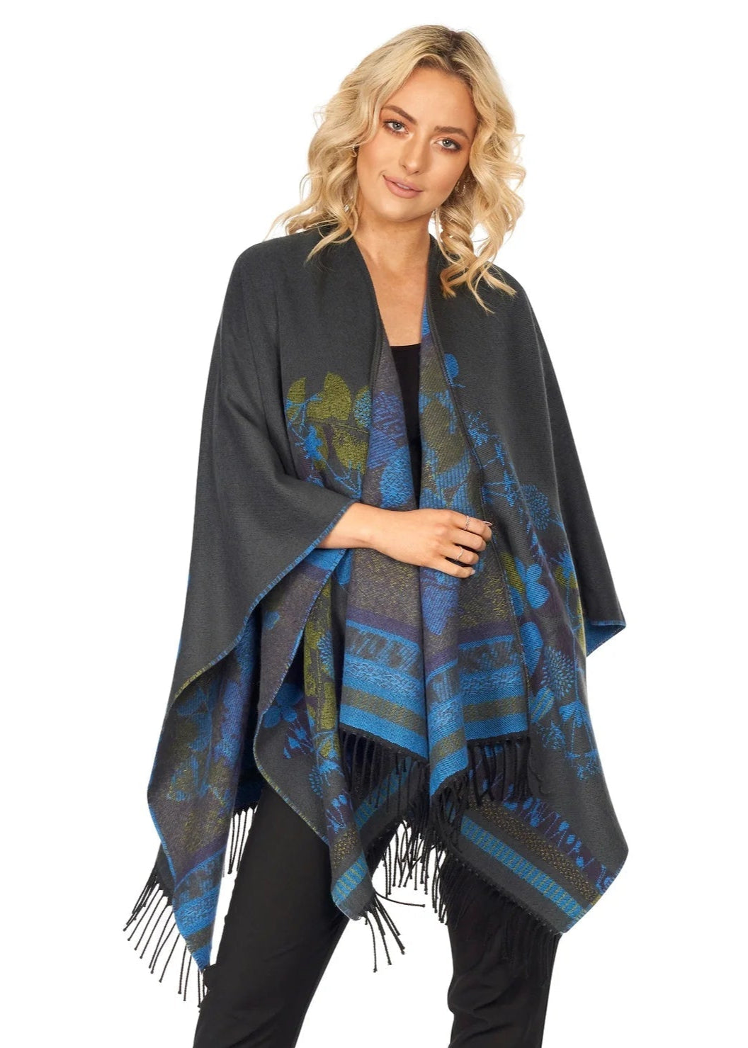 Jimmy Hourihan Fringed Shawl Wrap - Soft Grey & Multicolor Bohemian Scarf for Women | Perfect for Fall Fashion, Outdoor Concerts & Cozy Evenings