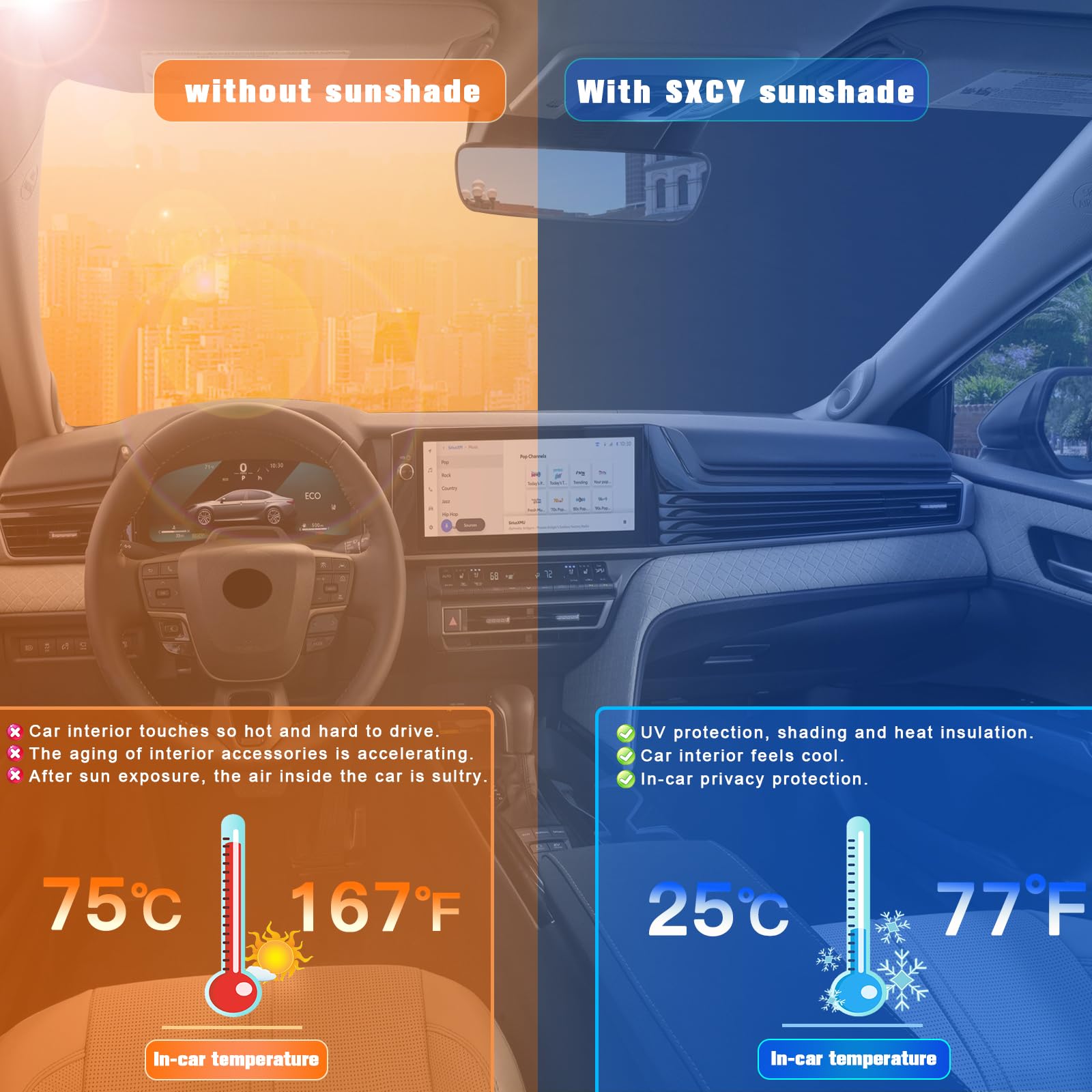 2025 Toyota Camry Windshield Sunshade - Foldable UV Blocking Sun Shield for 2025 Camry LE/SE/XSE/XLE Models | Car Accessories for Heat Protection & Interior Preservation | Perfect for Summer Parking & Road Trips