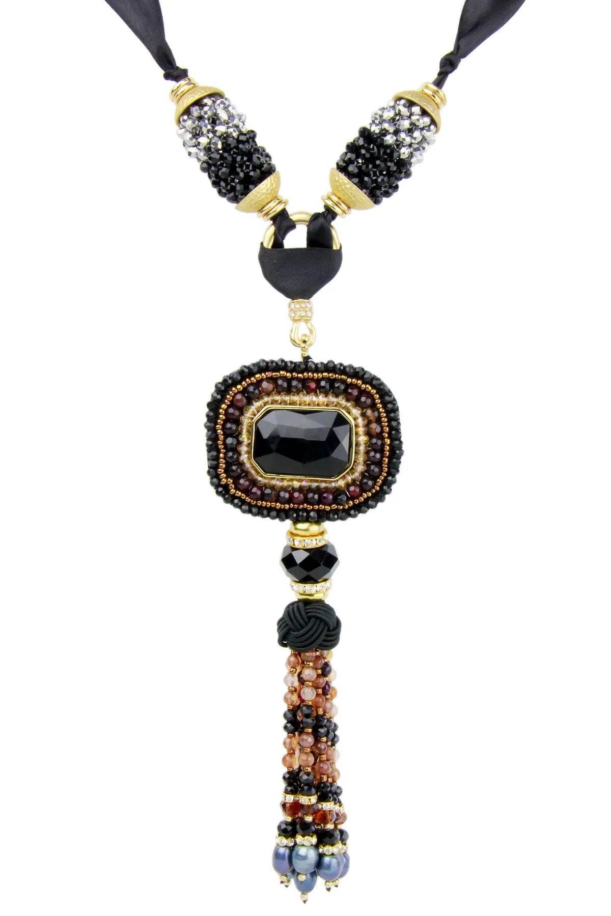 Tribal Tassel Ribbon Statement Necklace for Women - Boho Chic Beaded Layered Necklace - Perfect for Festivals, Parties & Everyday Wear