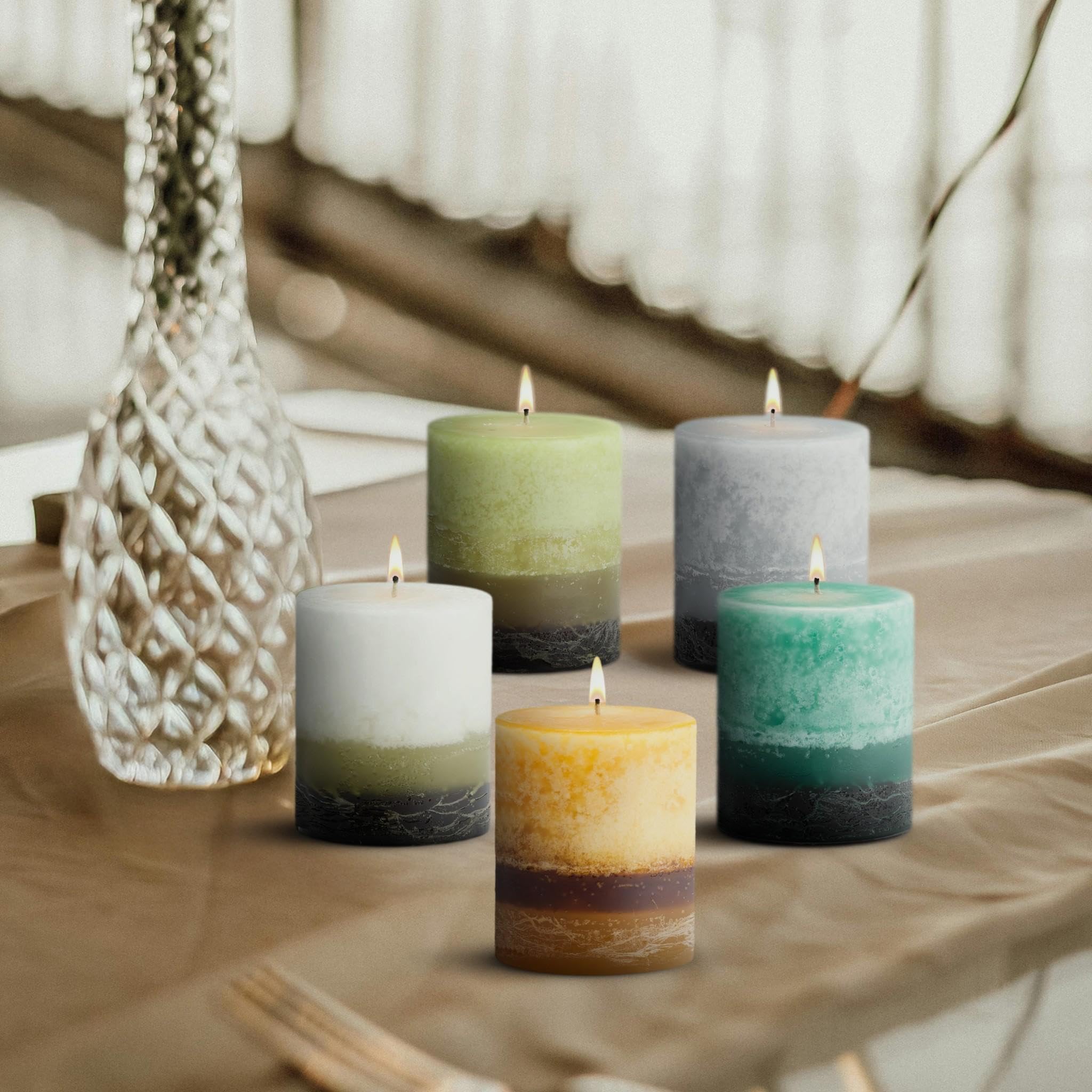 Premium White Tea & Ginger Root Scented Pillar Candles (6