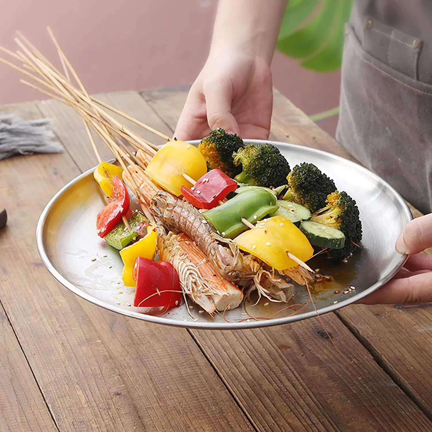 Stainless Steel Dinner Plates - 10 Inch Round Reusable Brushed Metal Plates, Heavy Duty Dishwasher Safe Kitchenware (4 Pack) - Perfect for BBQ, Steak, Picnics, Camping & Outdoor Dining