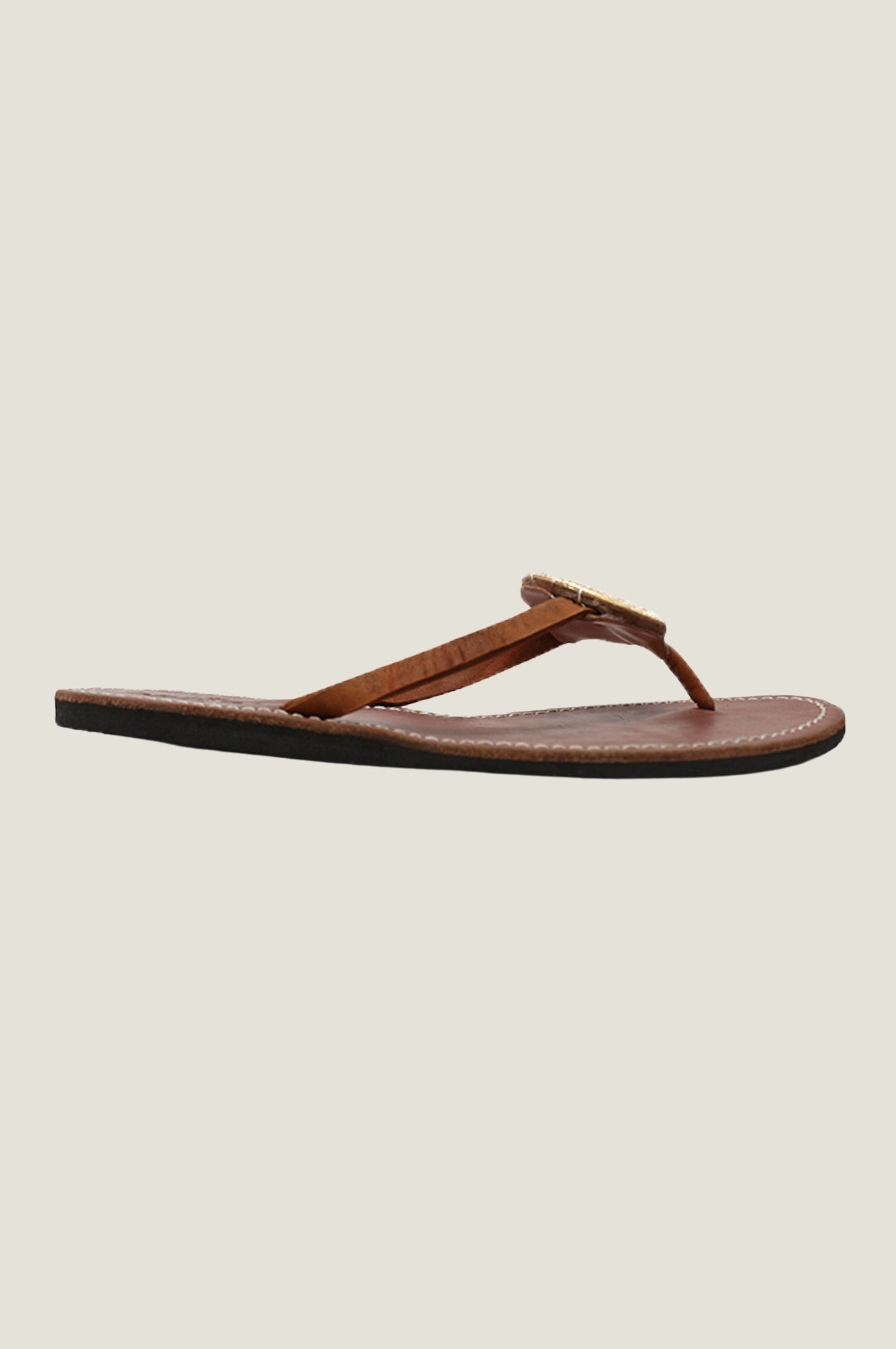 Light Gold Disc Leather Sandals for Women - Comfortable Summer Beach Walking Sandals | Perfect for Vacation, Poolside, and Casual Outings