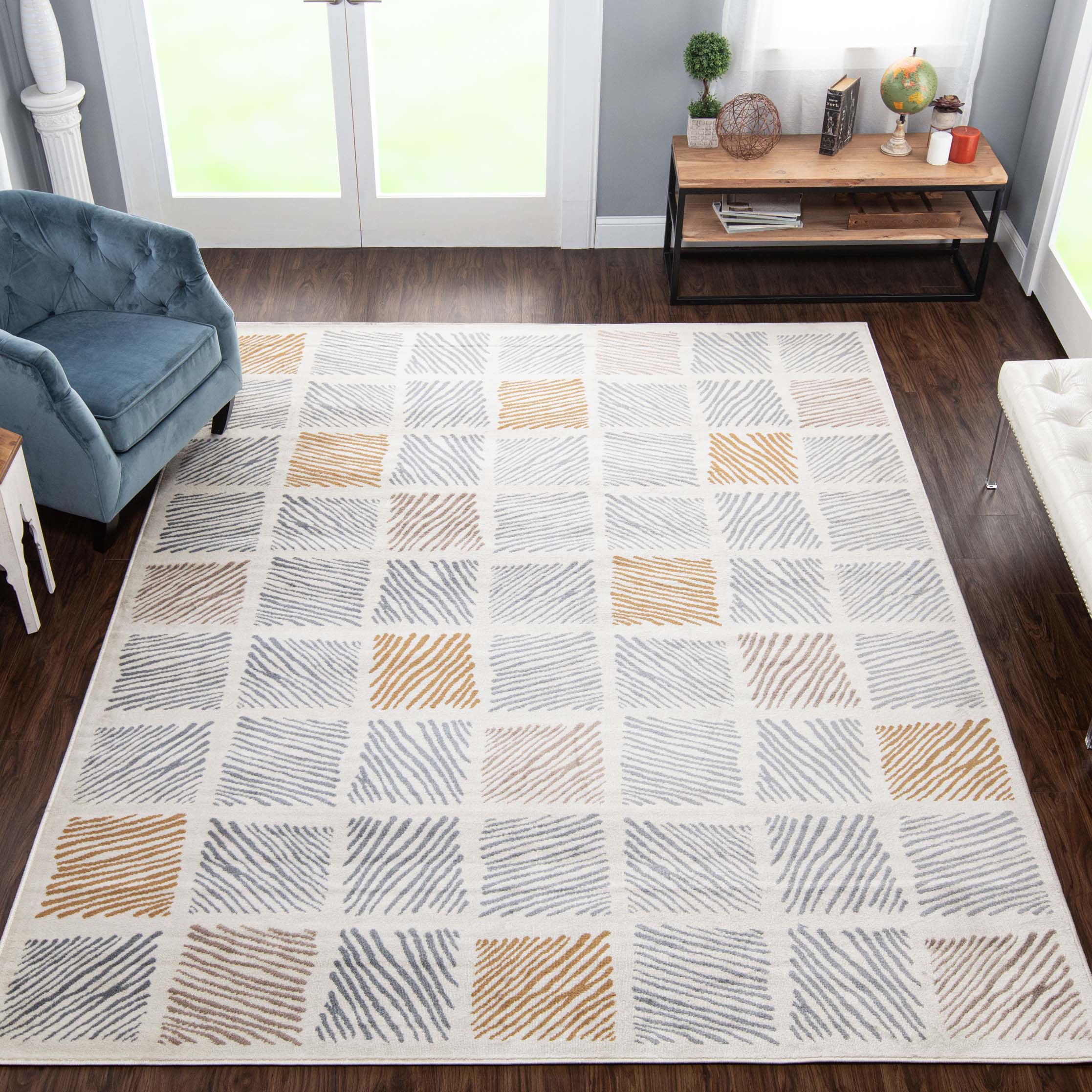 Lysandra Modern Geometric Indoor Area Rug & Runner Rug - Non-Slip, Soft & Durable - Perfect for Living Room, Bedroom, Hallway & Office Decor