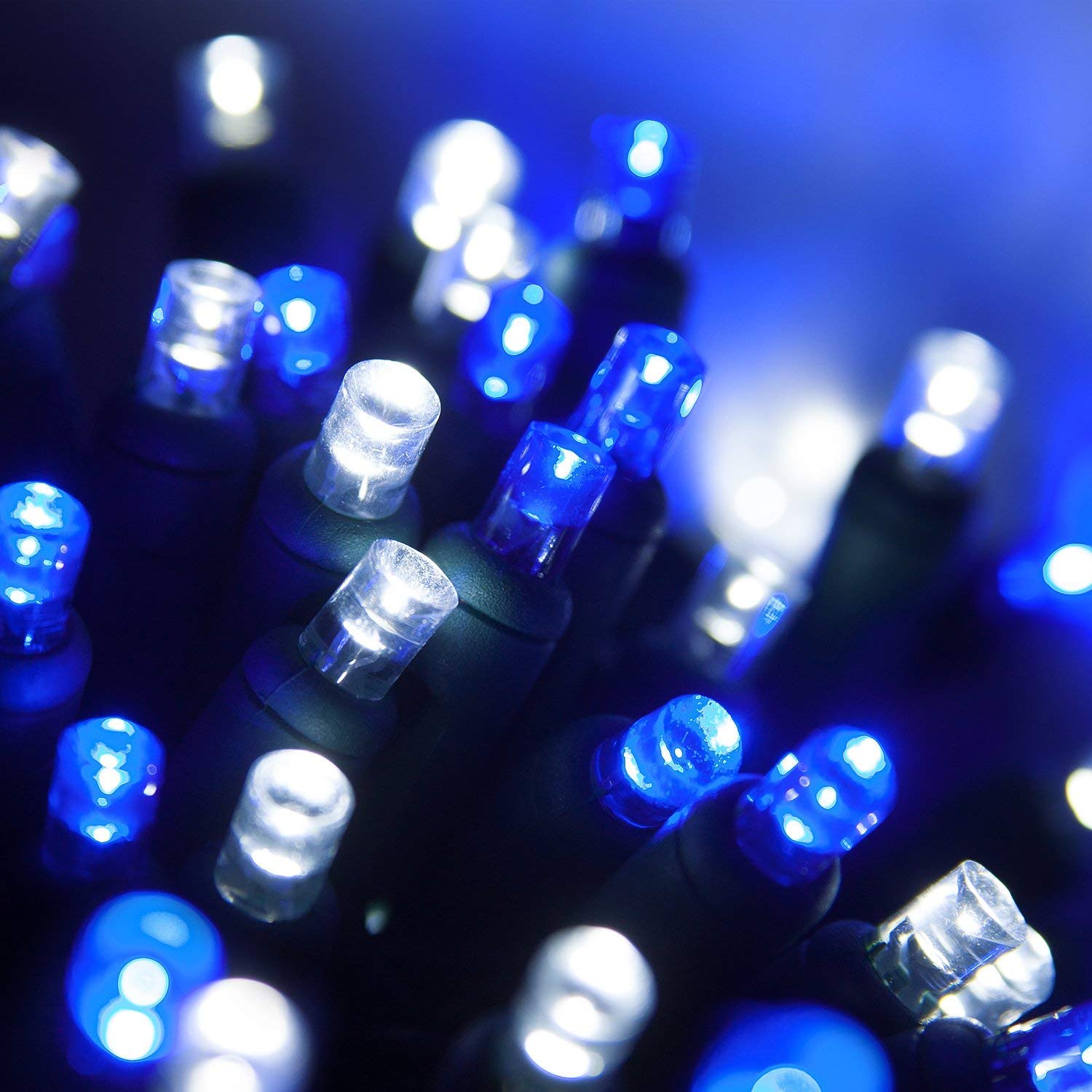 Blue & White LED Christmas Lights - 70 5mm Wide Angle Mini String for Holiday Decor