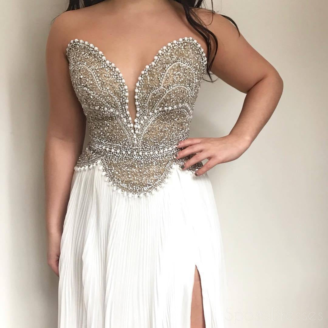 Elegant Beaded Sexy Deep V Neck Long Evening Prom Dress with Side Slit - Custom Party Gown for Women | Perfect for Formal Events, Weddings & Special Occasions