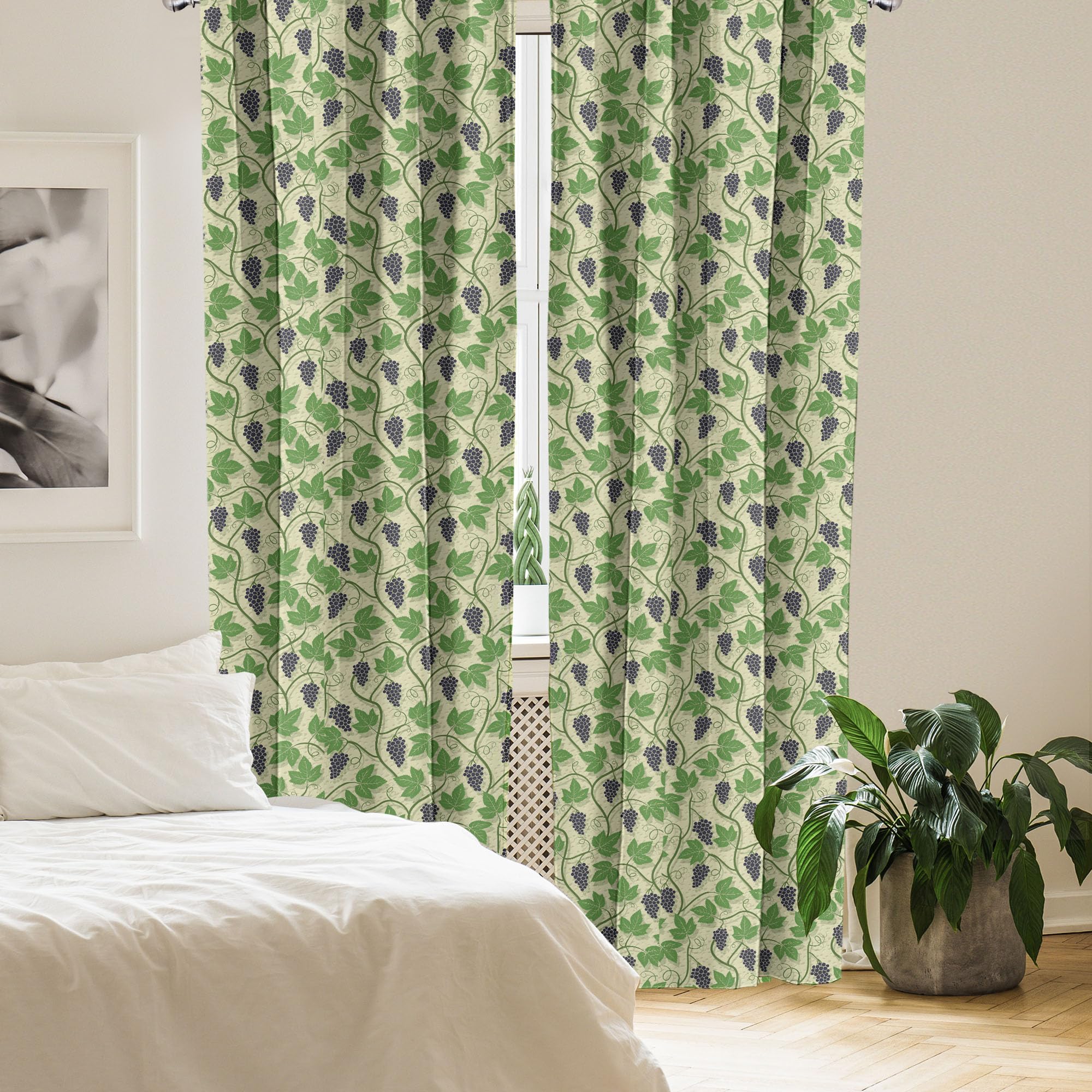 Ambesonne Vine Curtains - 2 Panel Set with Swirly Grapevines Wall Design, 28