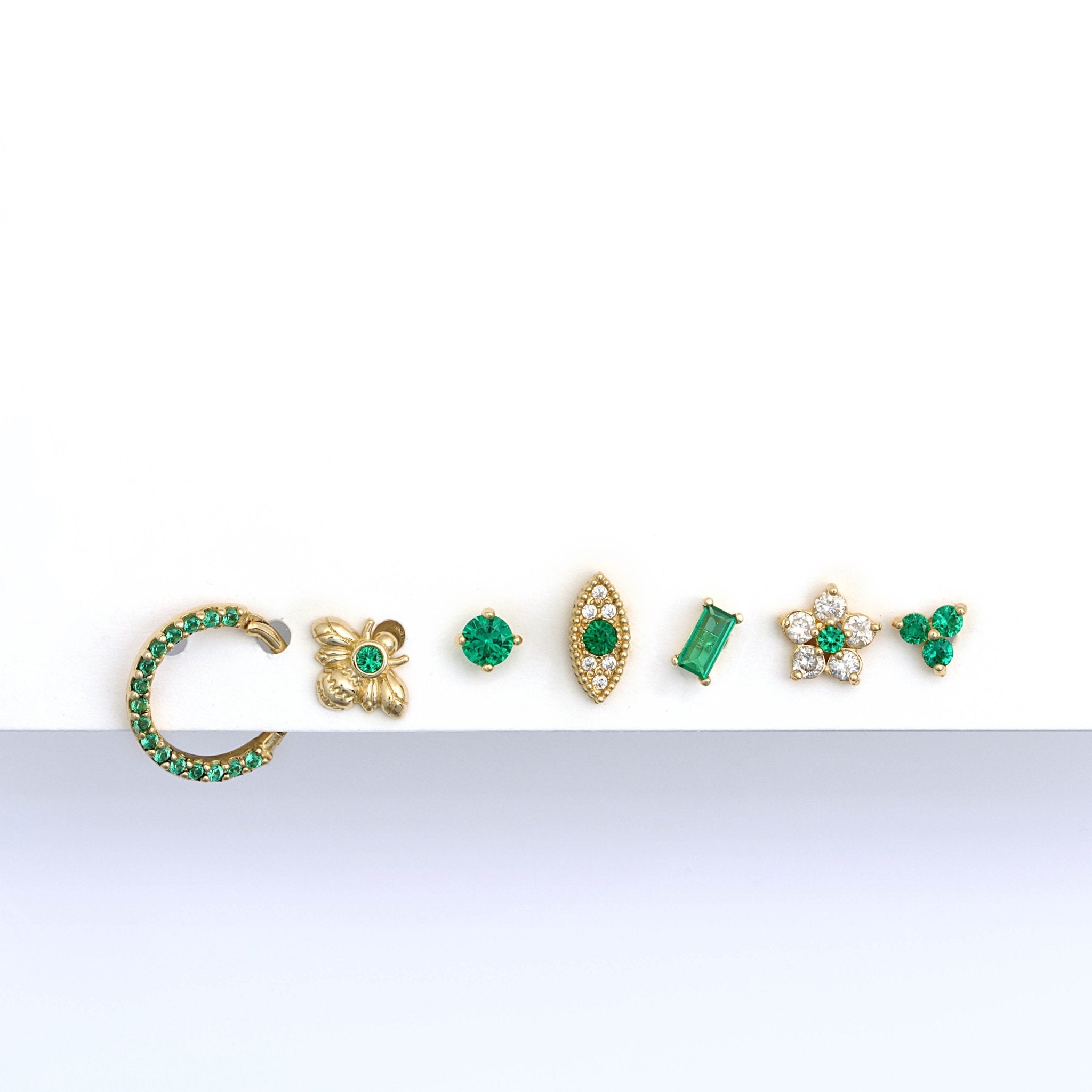 14K Yellow Gold Emerald Studded Clicker Hoop Earrings - Elegant Dangle Earrings for Women, Perfect for Parties, Weddings & Everyday Wear