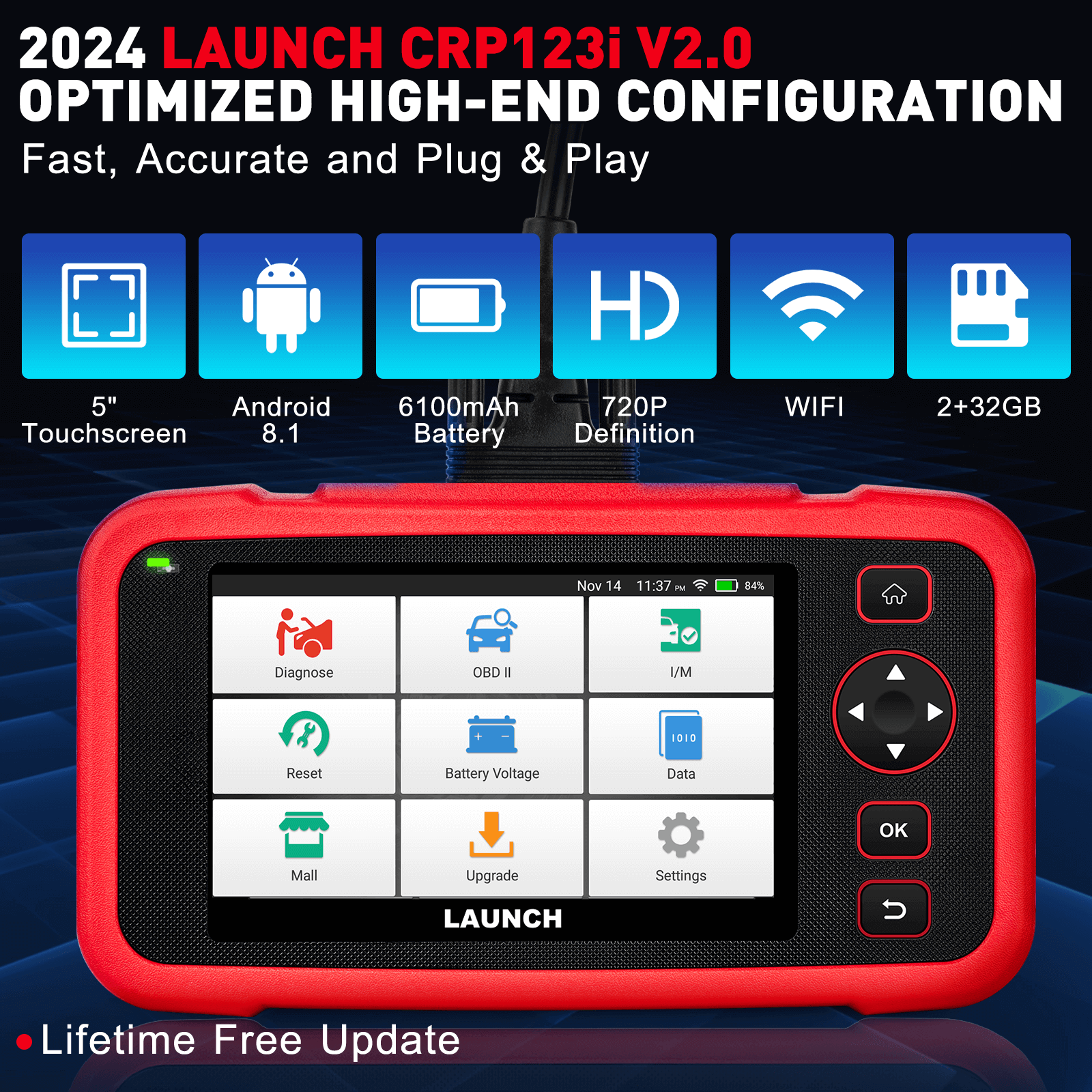 2025 LAUNCH CRP123i V2.0 Elite OBD2 Scanner - Professional Car Diagnostic Tool for Engine, ABS, SRS & Transmission with 7 Reset Functions, Battery Test, FCA SGW | Free Lifetime Updates | Perfect for Mechanics & DIY Auto Repair
