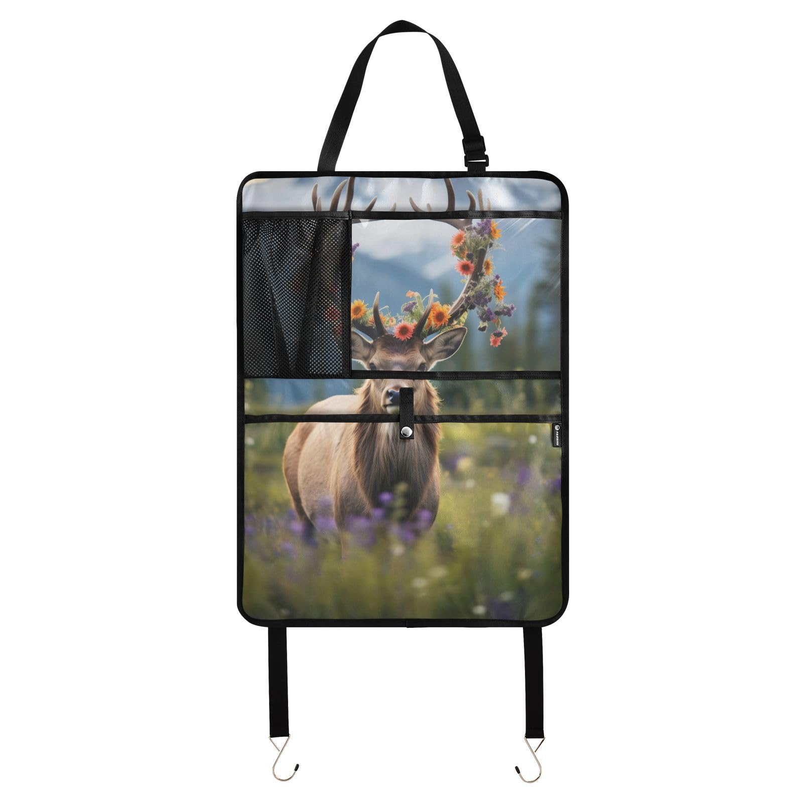 Bokkoy Wild Elk Backseat Car Organizer & Kick Mats - 2 Pack Waterproof Auto Seat Protector with Tablet Holder | Perfect for SUVs, Minivans & Family Road Trips