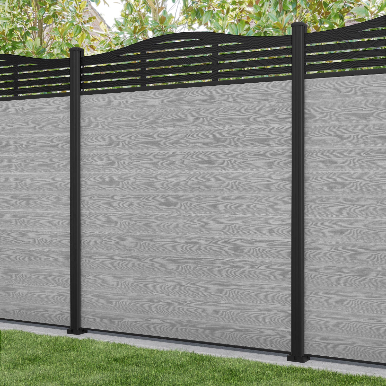 Classic Aspen Curved Top Fence Panel - Light Grey Aluminum Privacy Fence with Durable Posts | Perfect for Backyard, Garden, and Pool Area Security